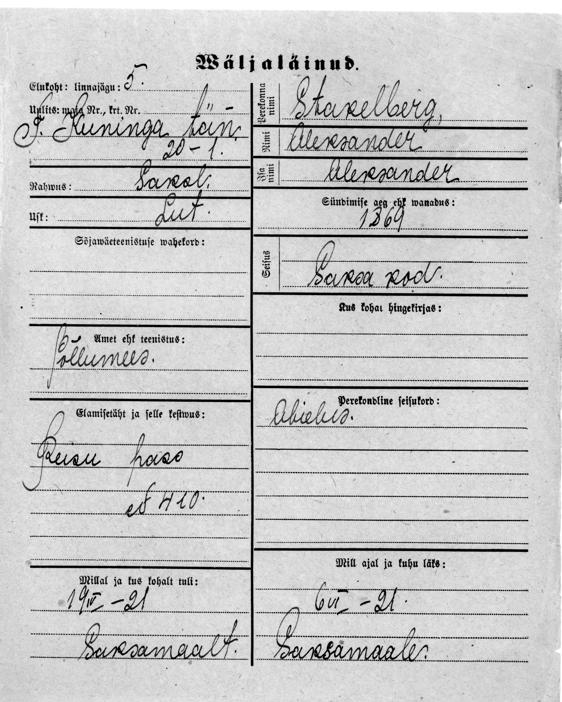 Stakelberg, Aleksander, Aleksander