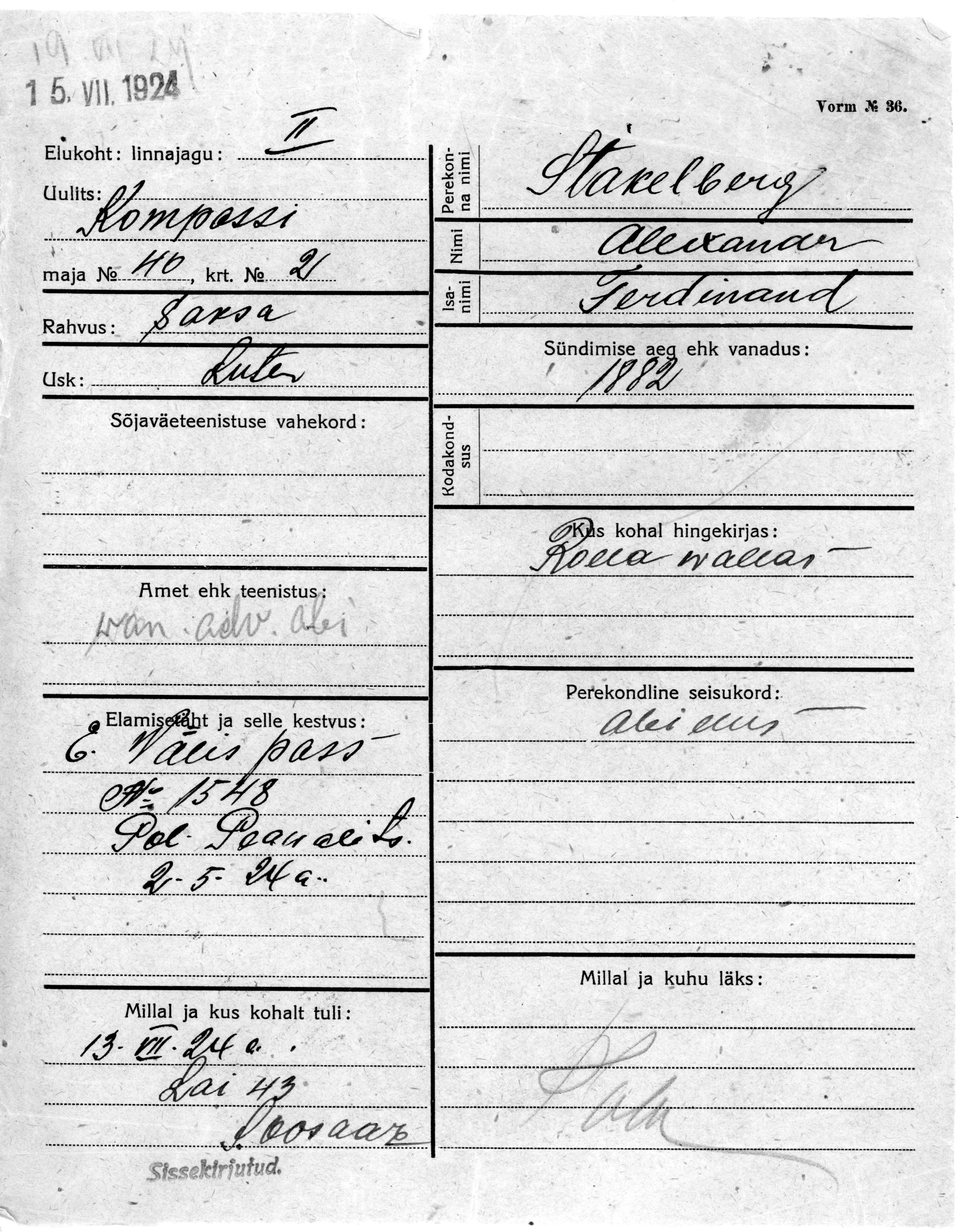 Stakelberg, Alexander, Ferdinand