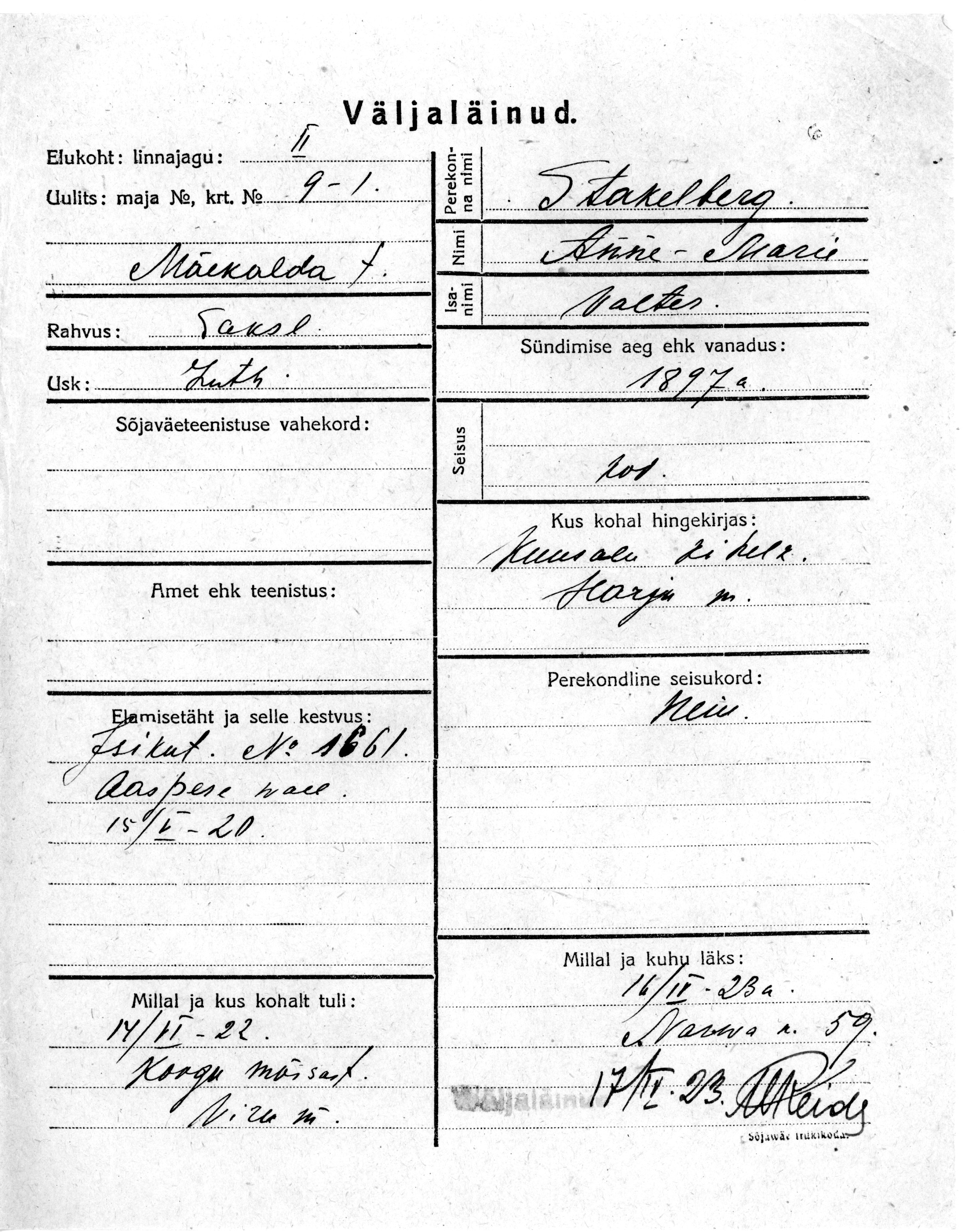 Stakelberg, Anne-Marie, Valter