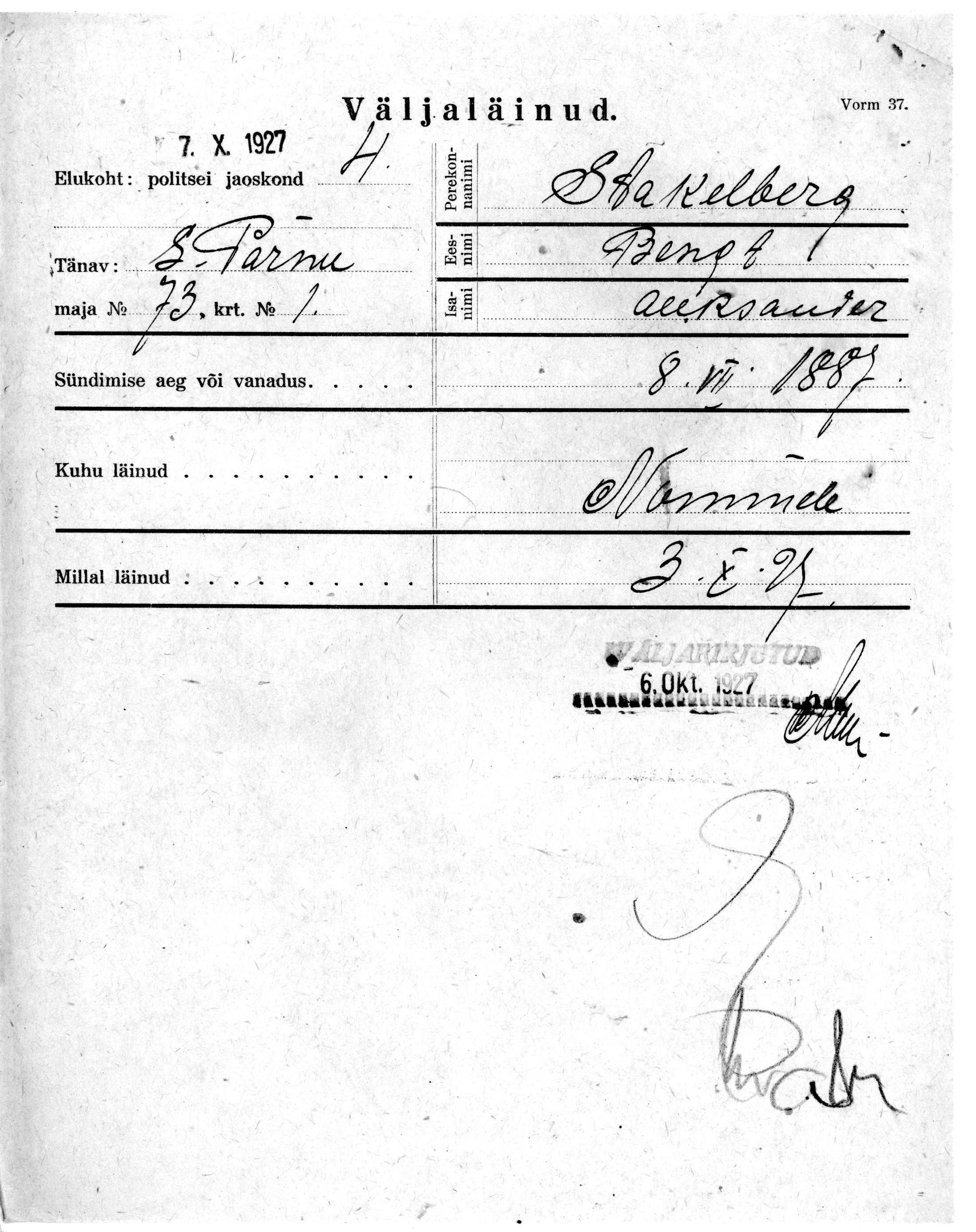 Stakelberg, Bengt, Aleksander