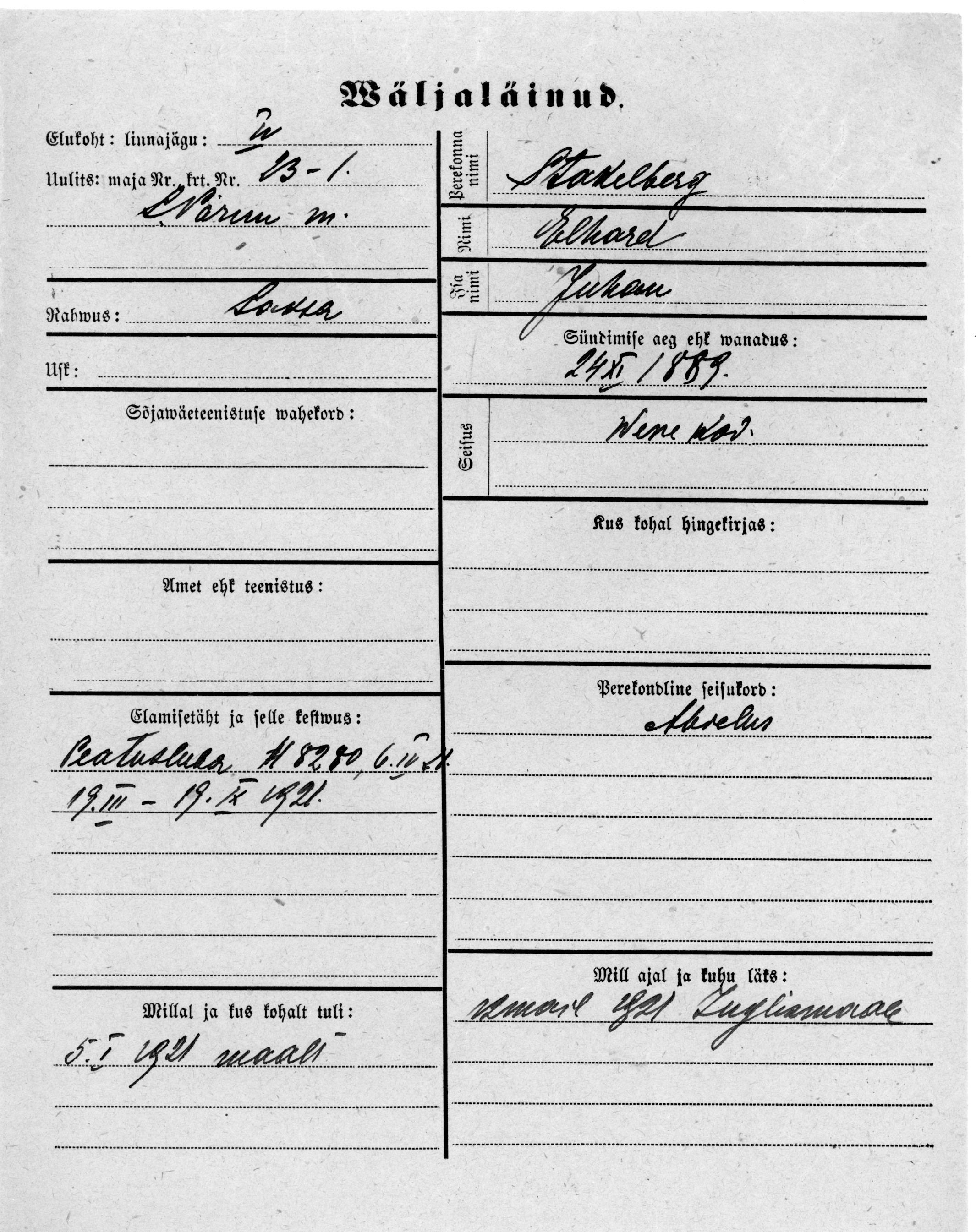 Stakelberg, Elhard, Juhan