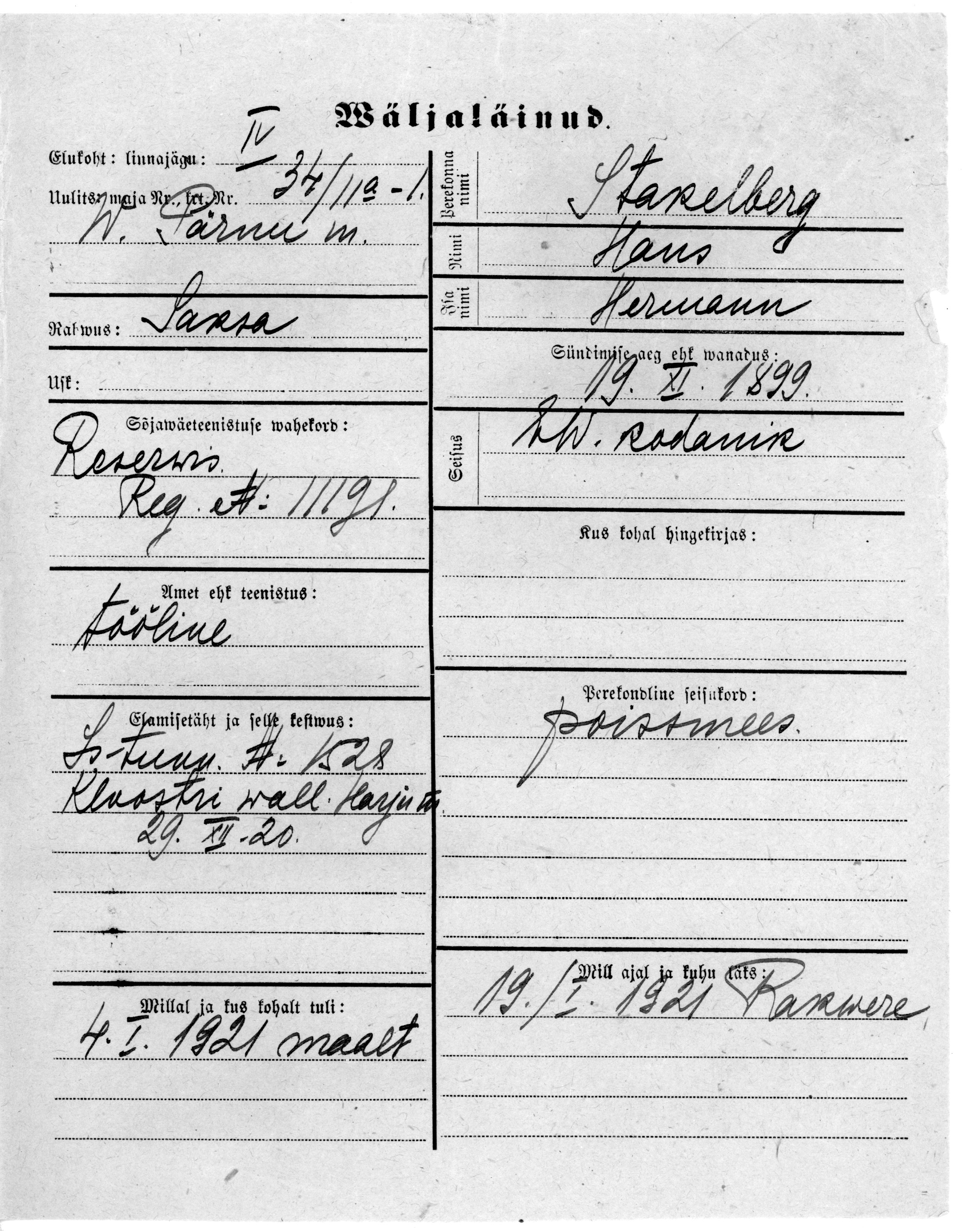 Stakelberg, Hans, Hermann