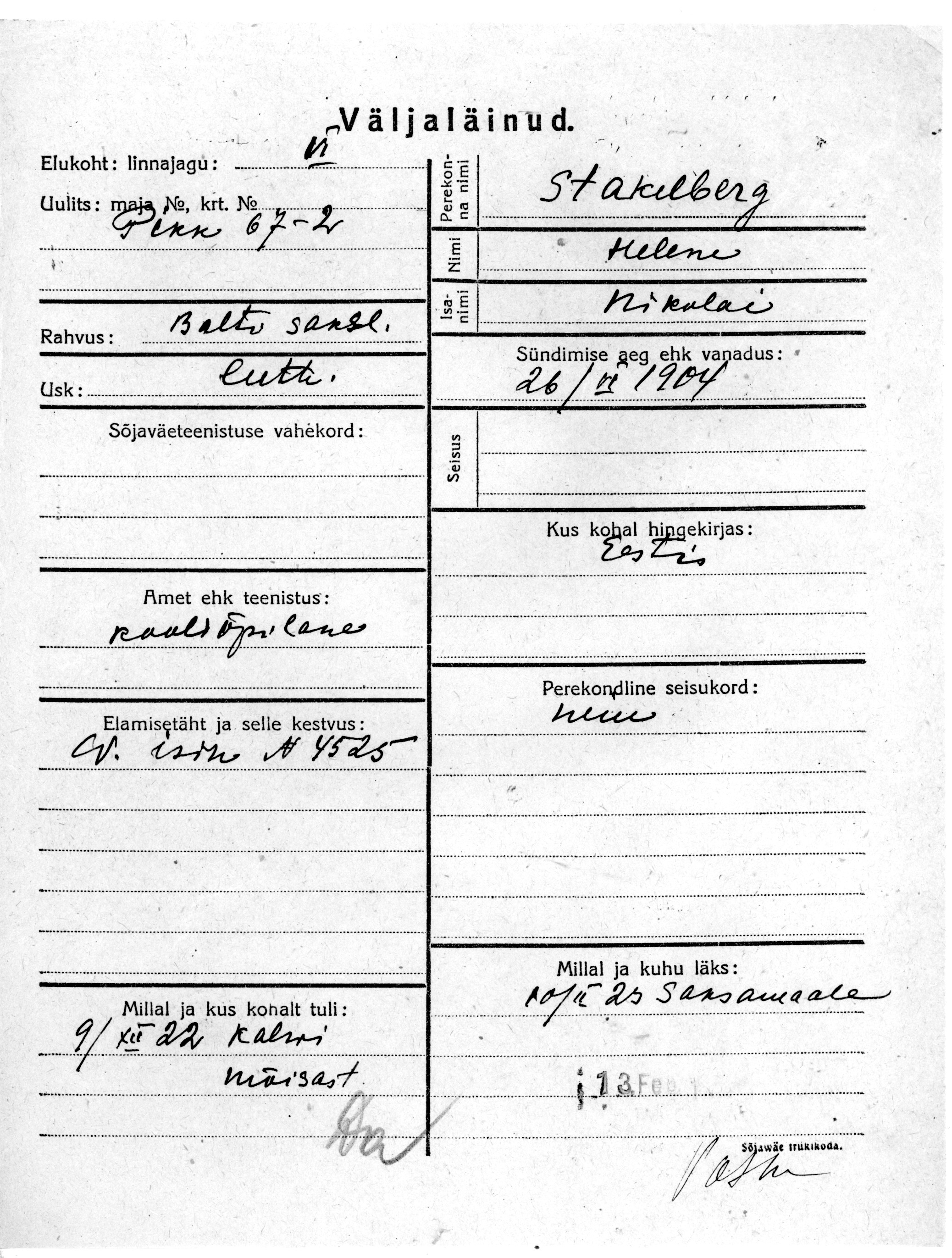 Stakelberg, Helene, Nikolai