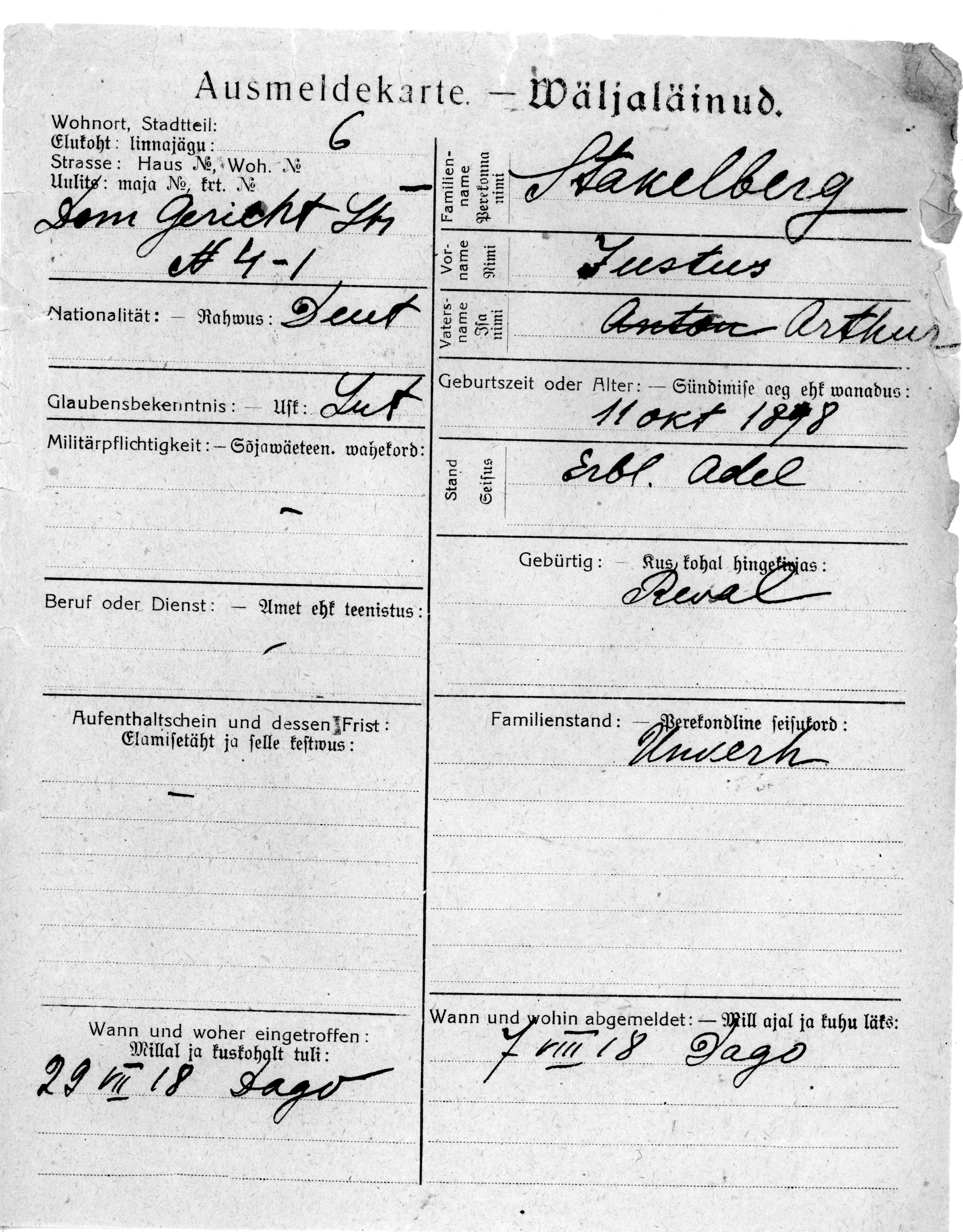 Stakelberg, Justus, Arthur