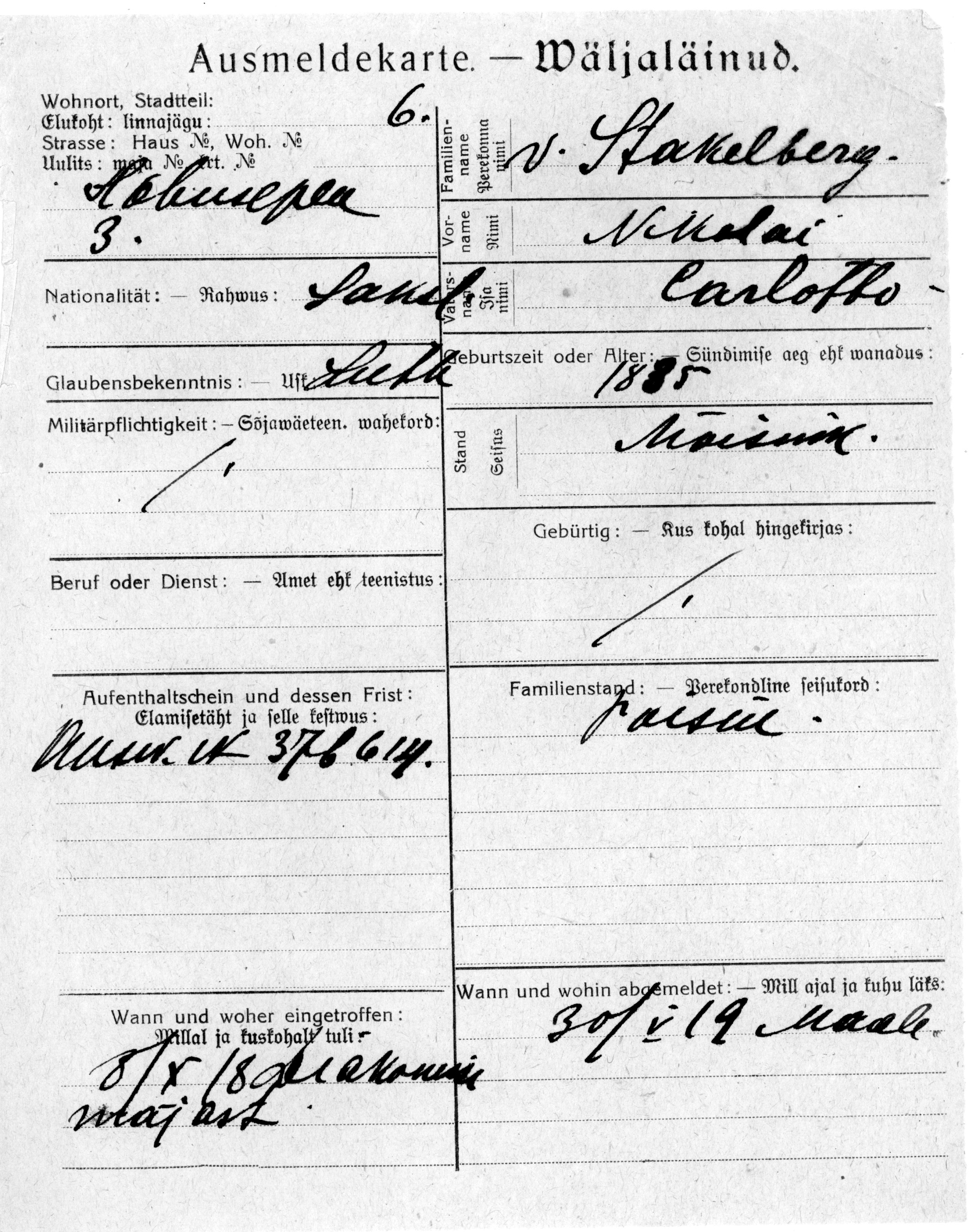 Stakelberg, Nikolai, Carlotto