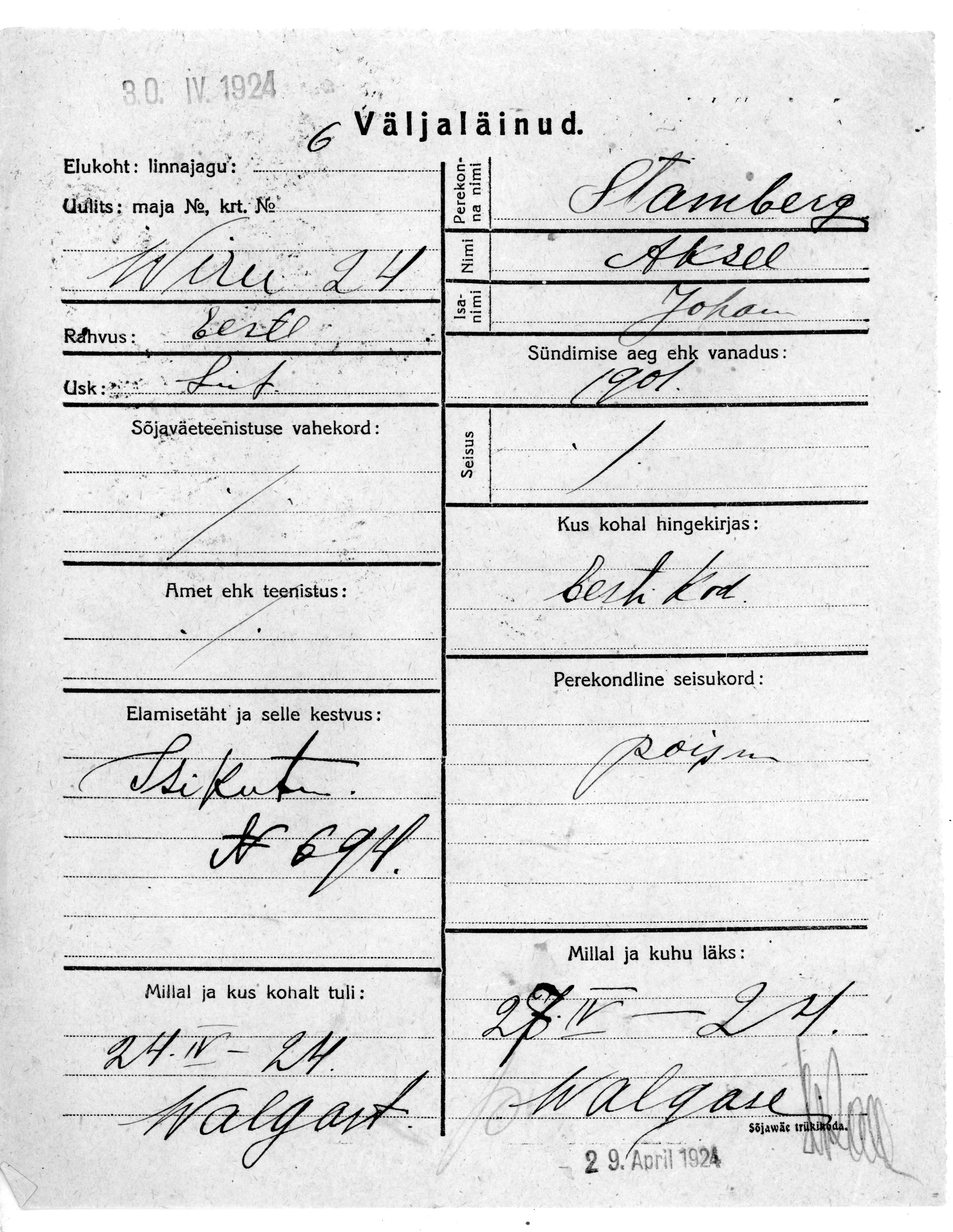 Stamberg, Aksel, Johan