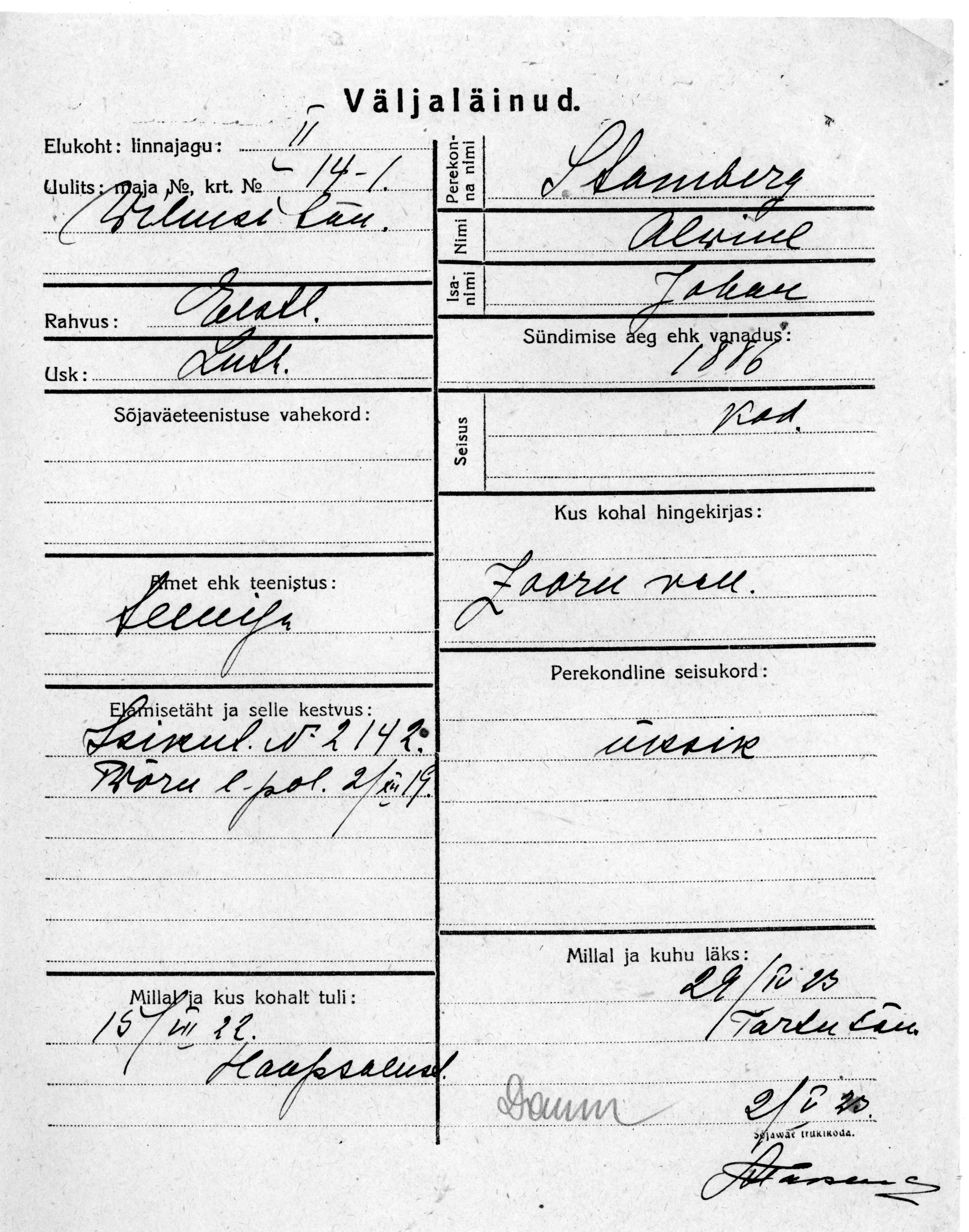 Stamberg, Alwine, Johan