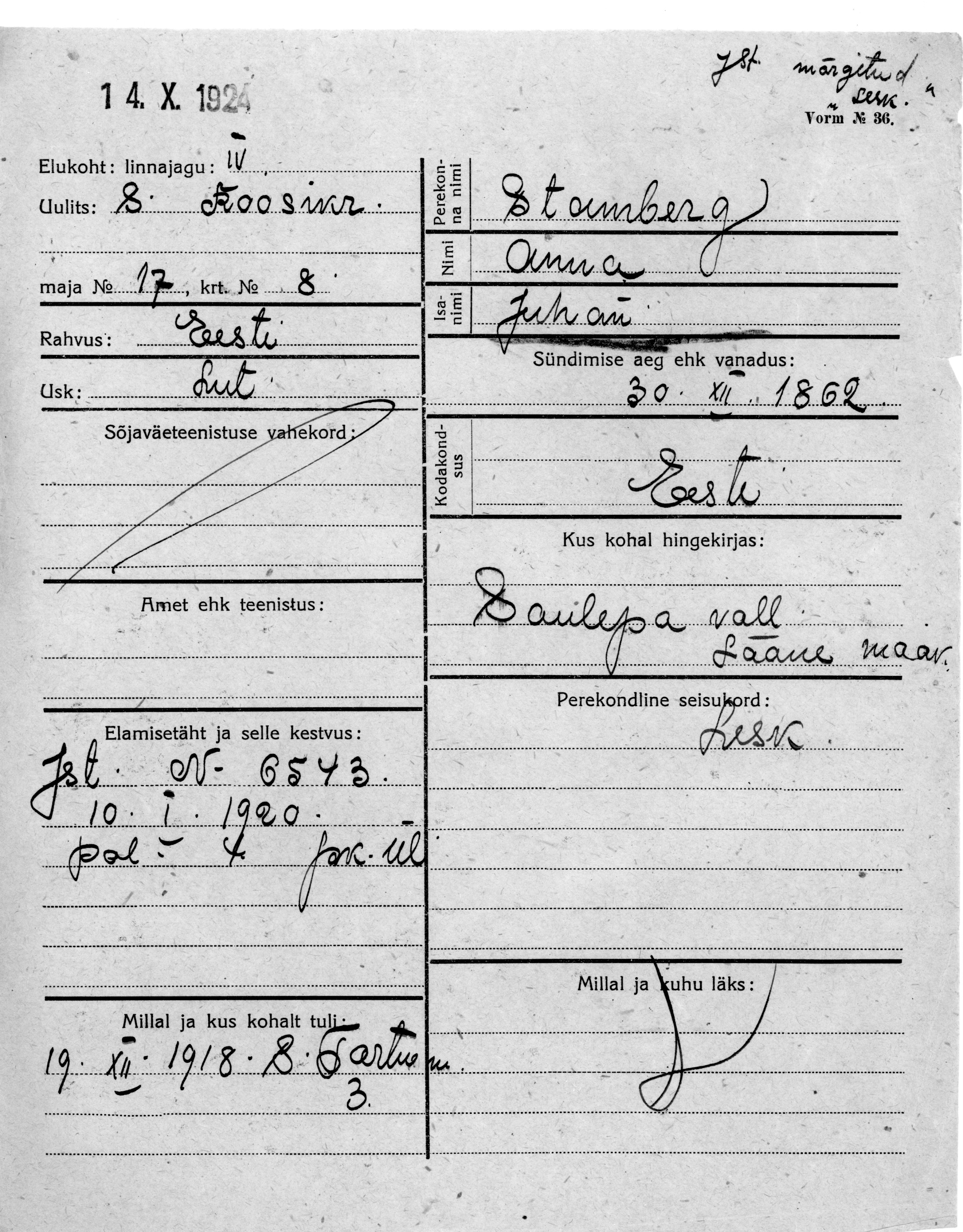 Stamberg, Anna, Juhan