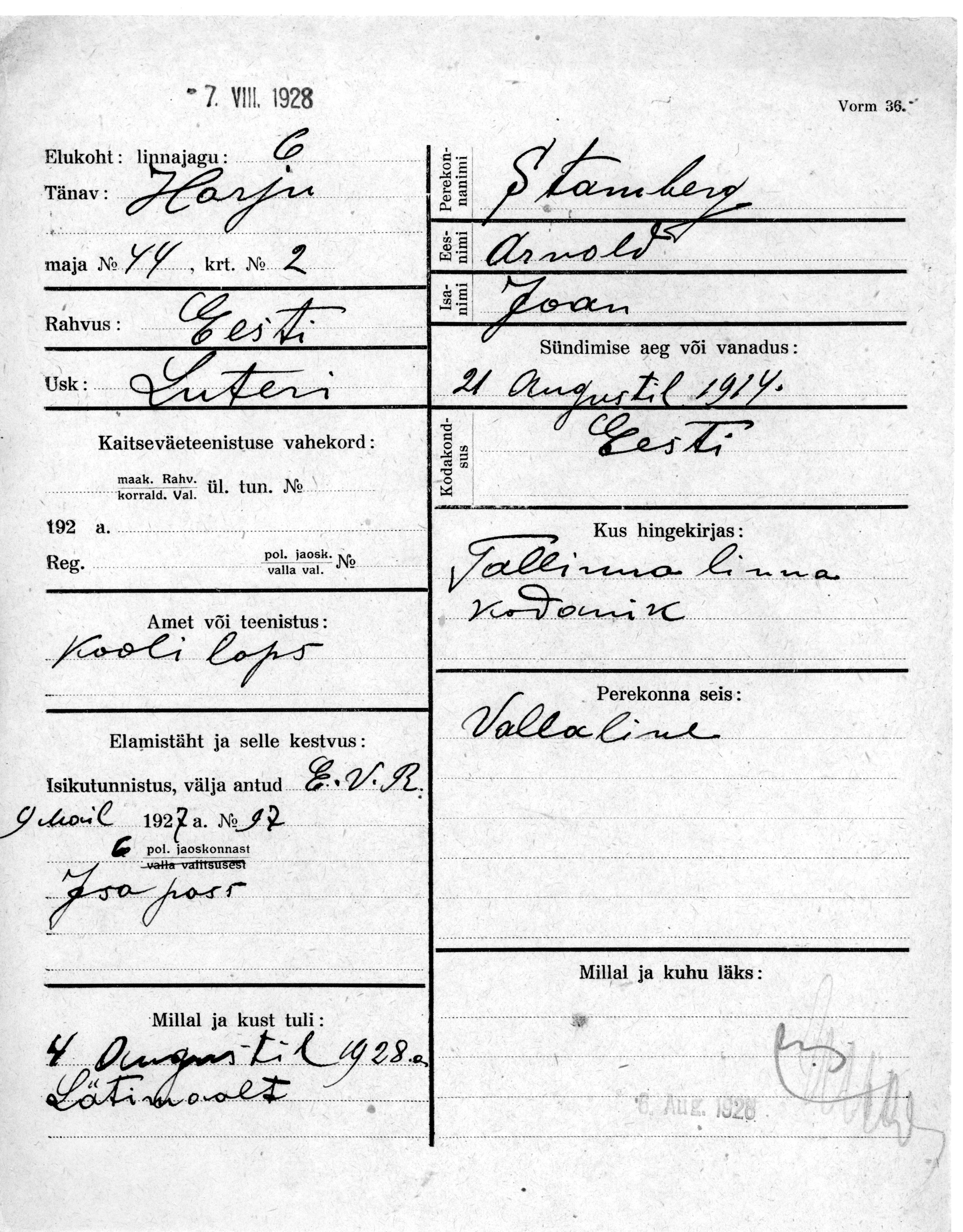 Stamberg, Arnold, Jaan