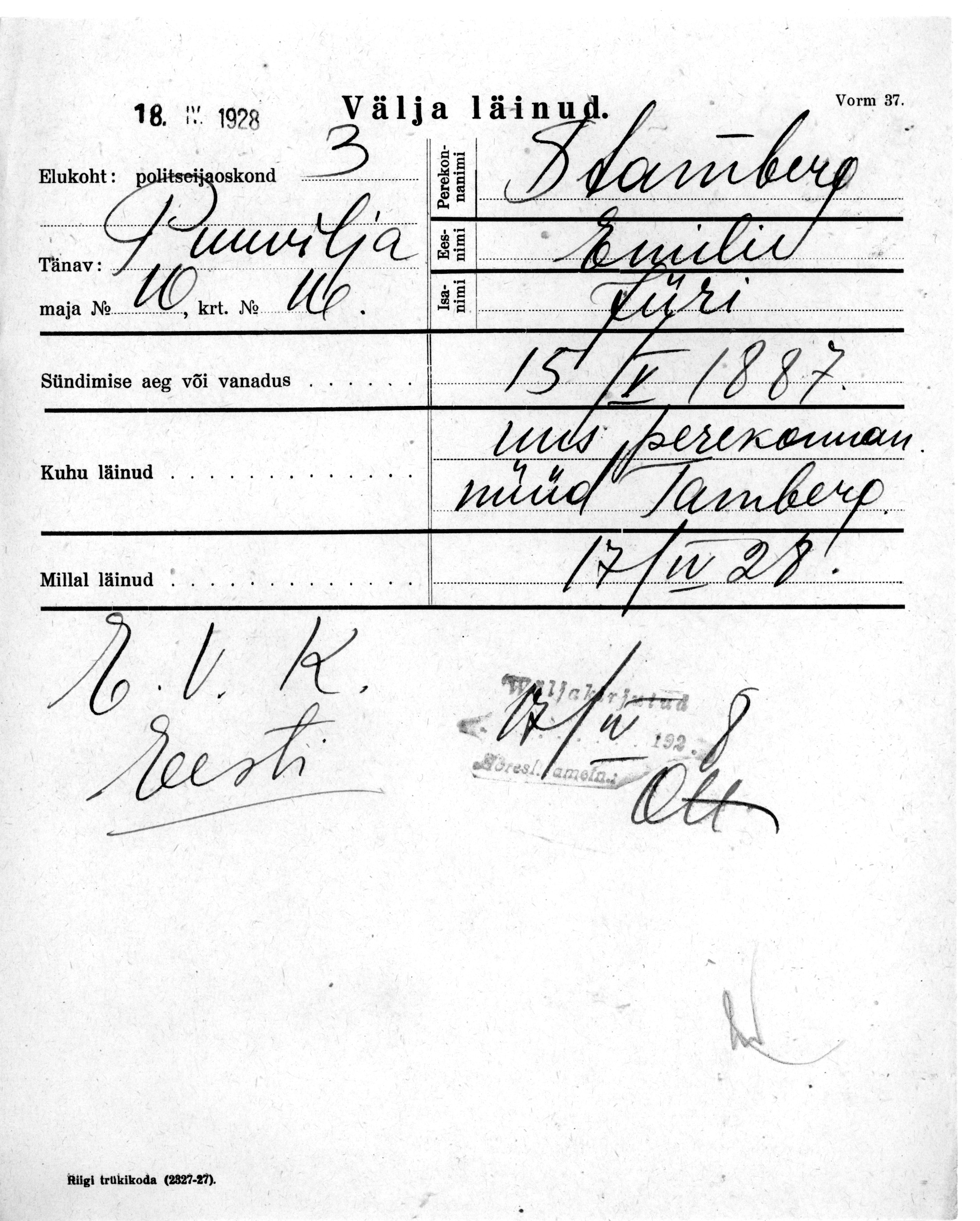 Stamberg, Emilie, Jüri