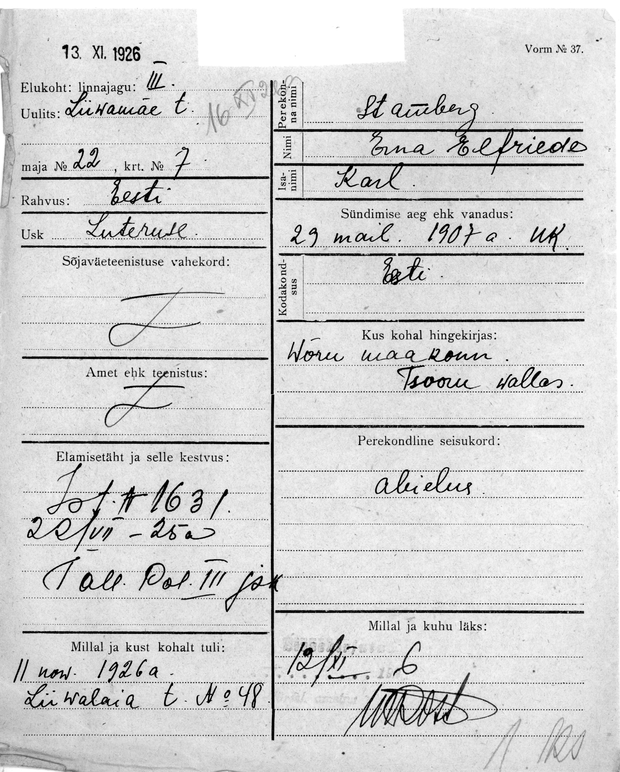 Stamberg, Erna elfriede, Karl