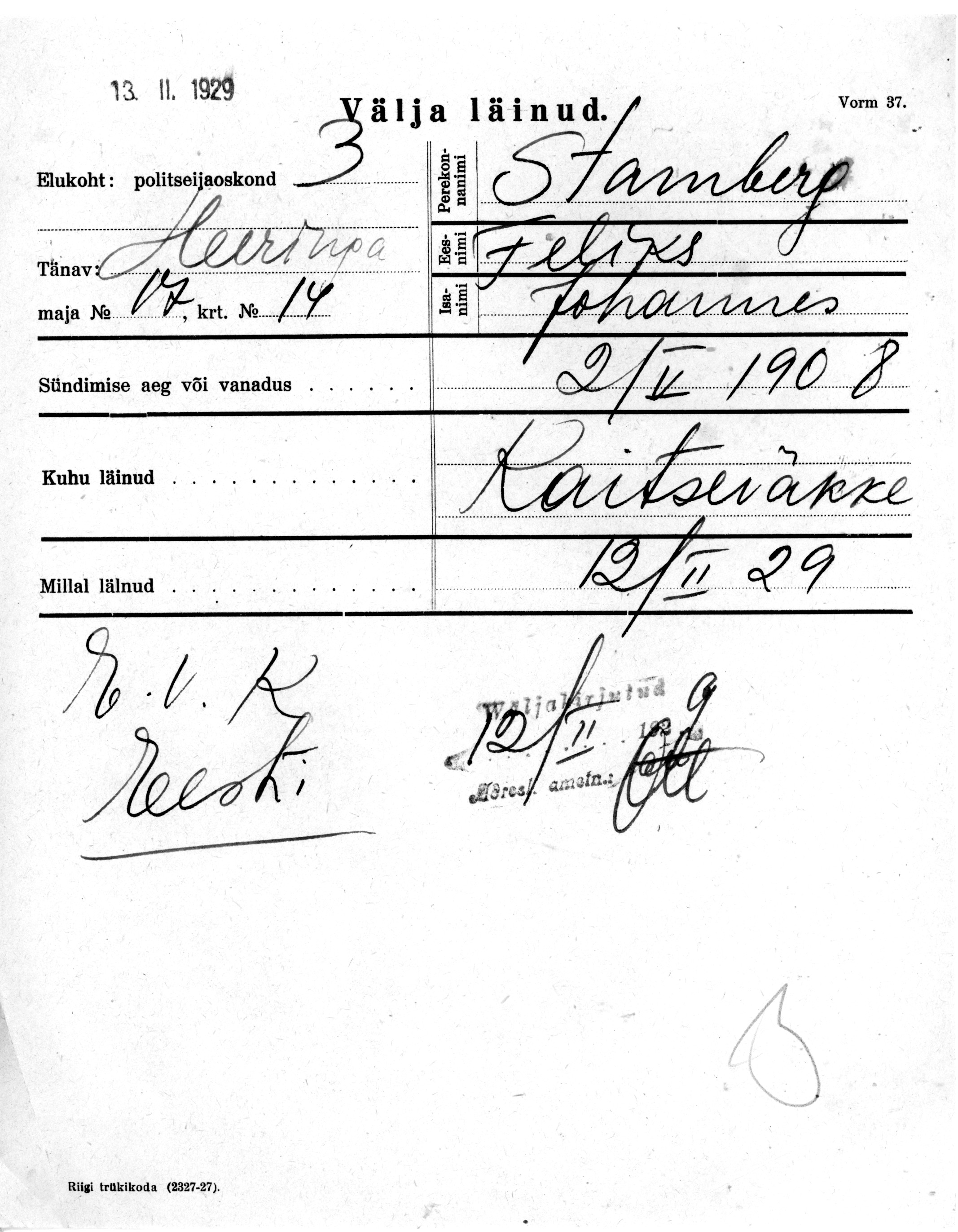 Stamberg, Feliks, Johannes