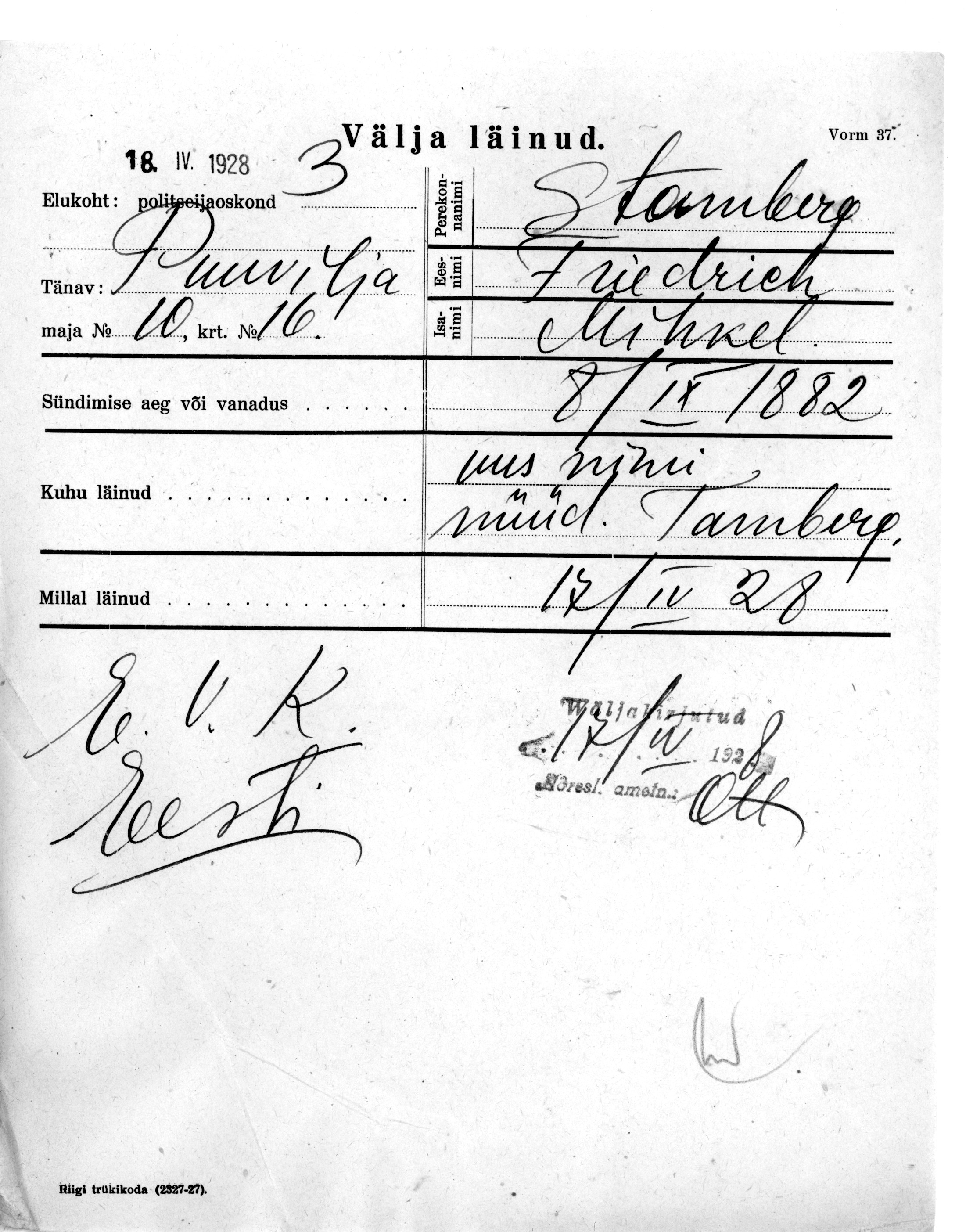 Stamberg, Friedrich, Mihkel