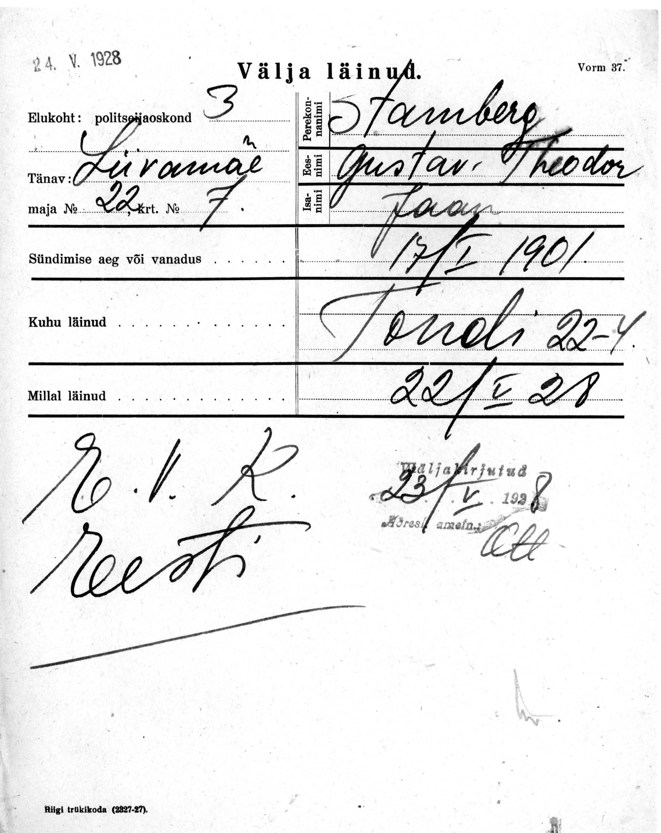 Stamberg, Gustav-Theodor, Jaan