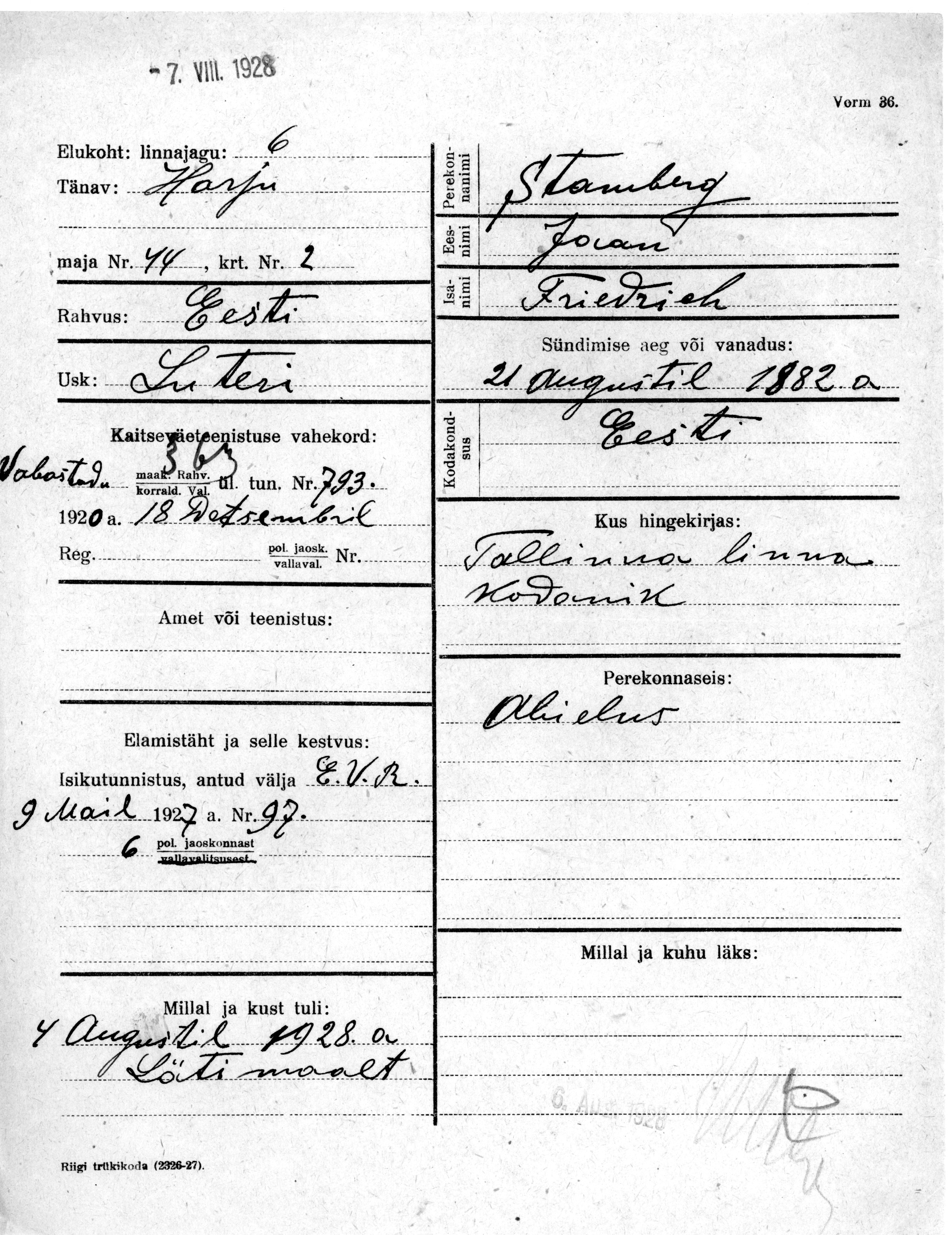 Stamberg, Jaan, Friedrich