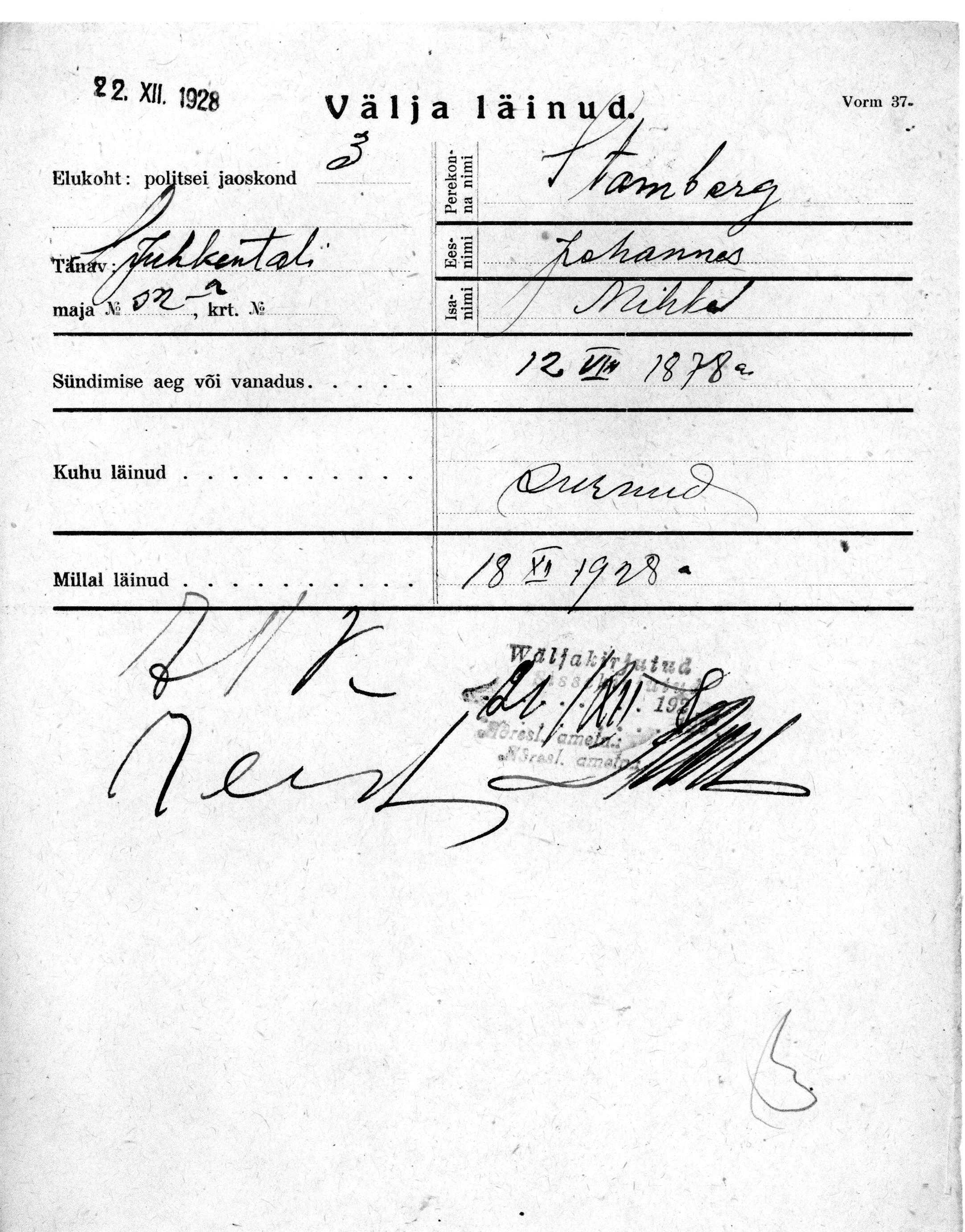 Stamberg, Johannes, Mihkel