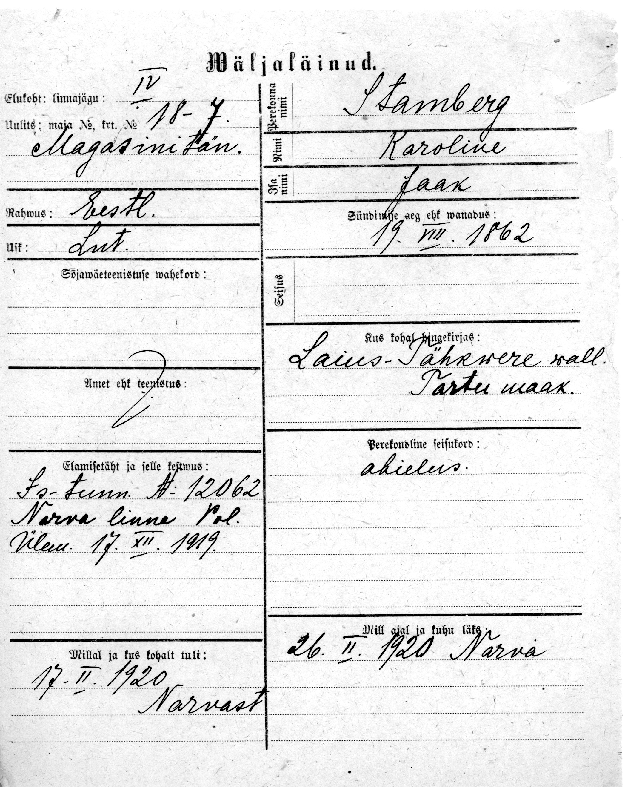 Stamberg, Karoline, Jaak