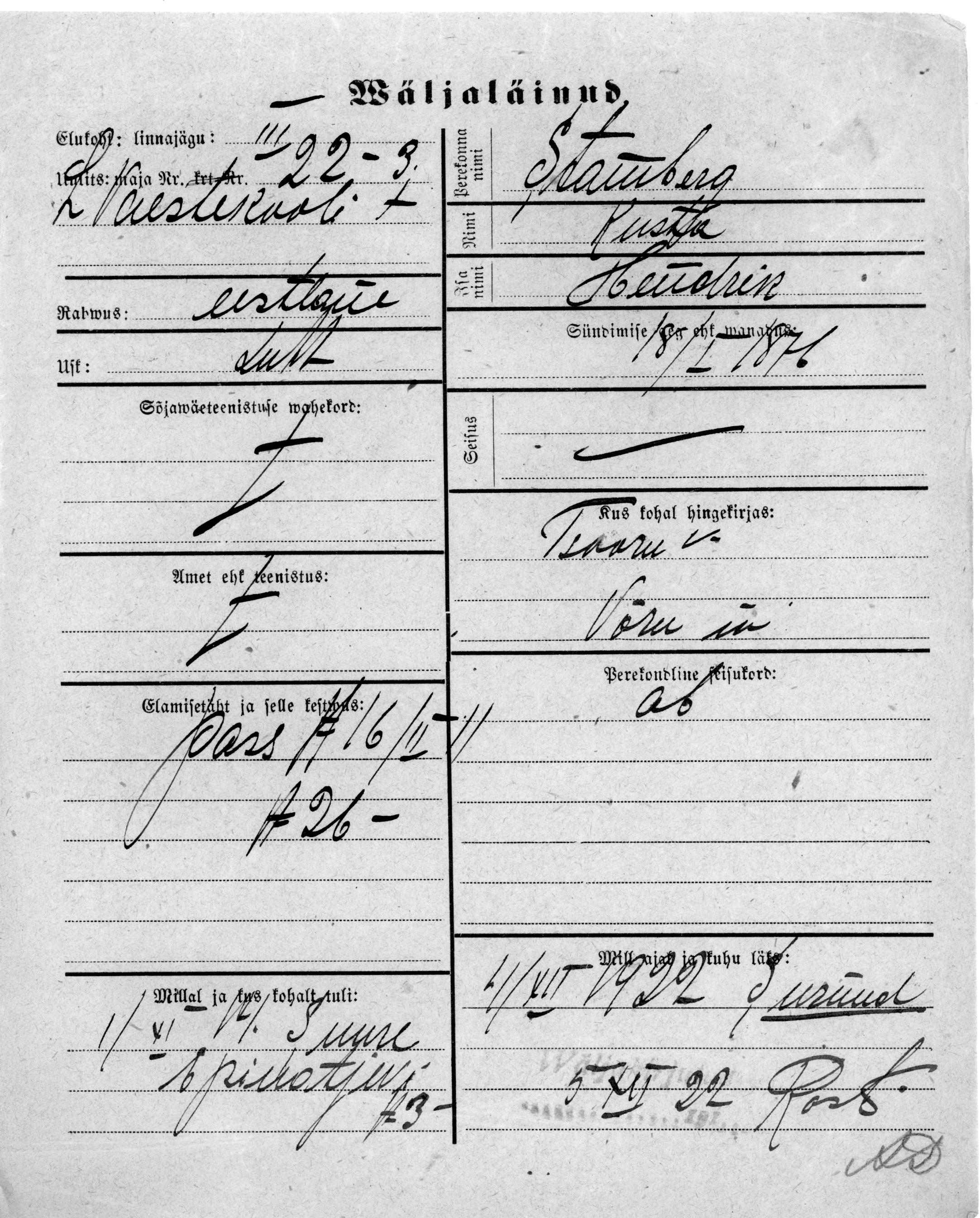 Stamberg, Kusta, Hendrik