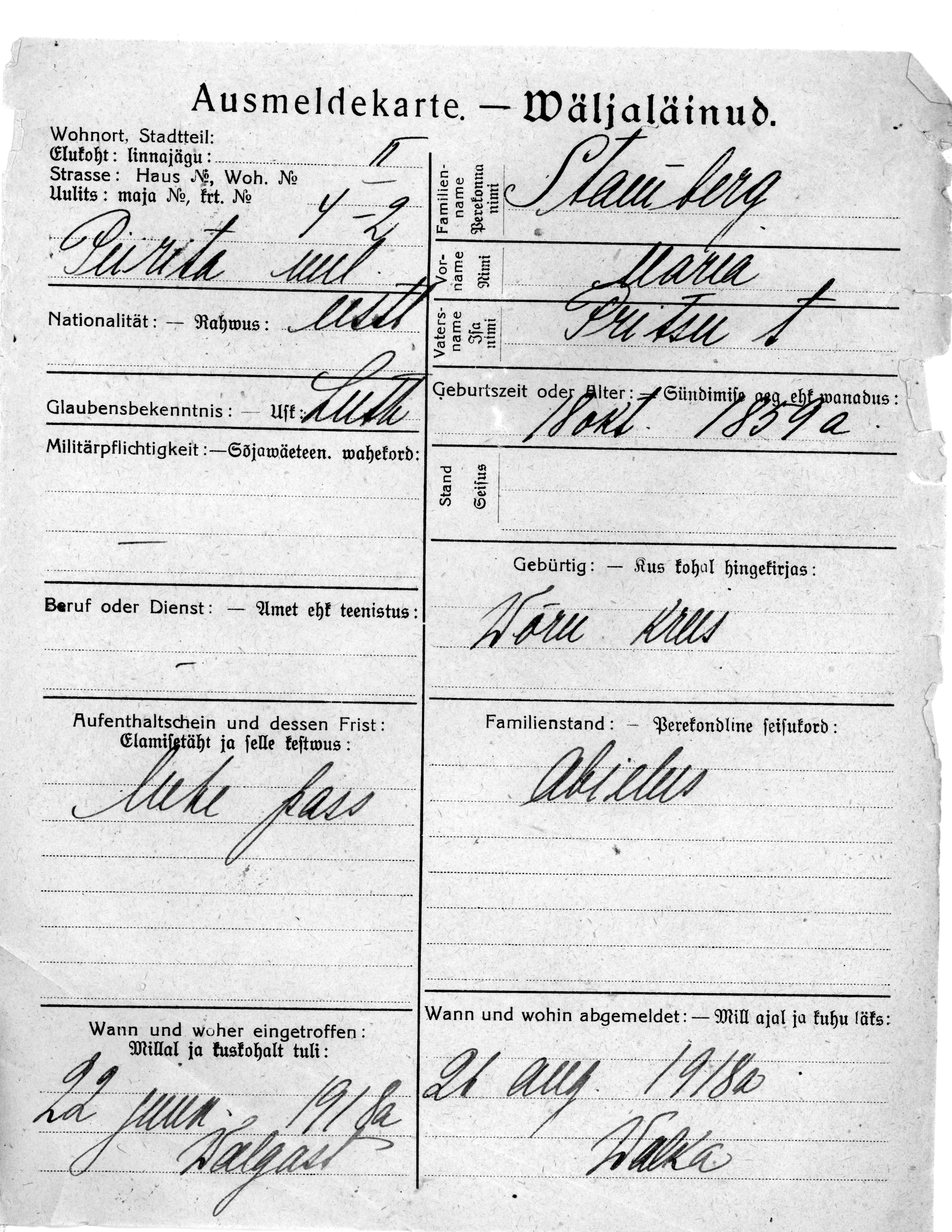 Stamberg, Maria, Prits