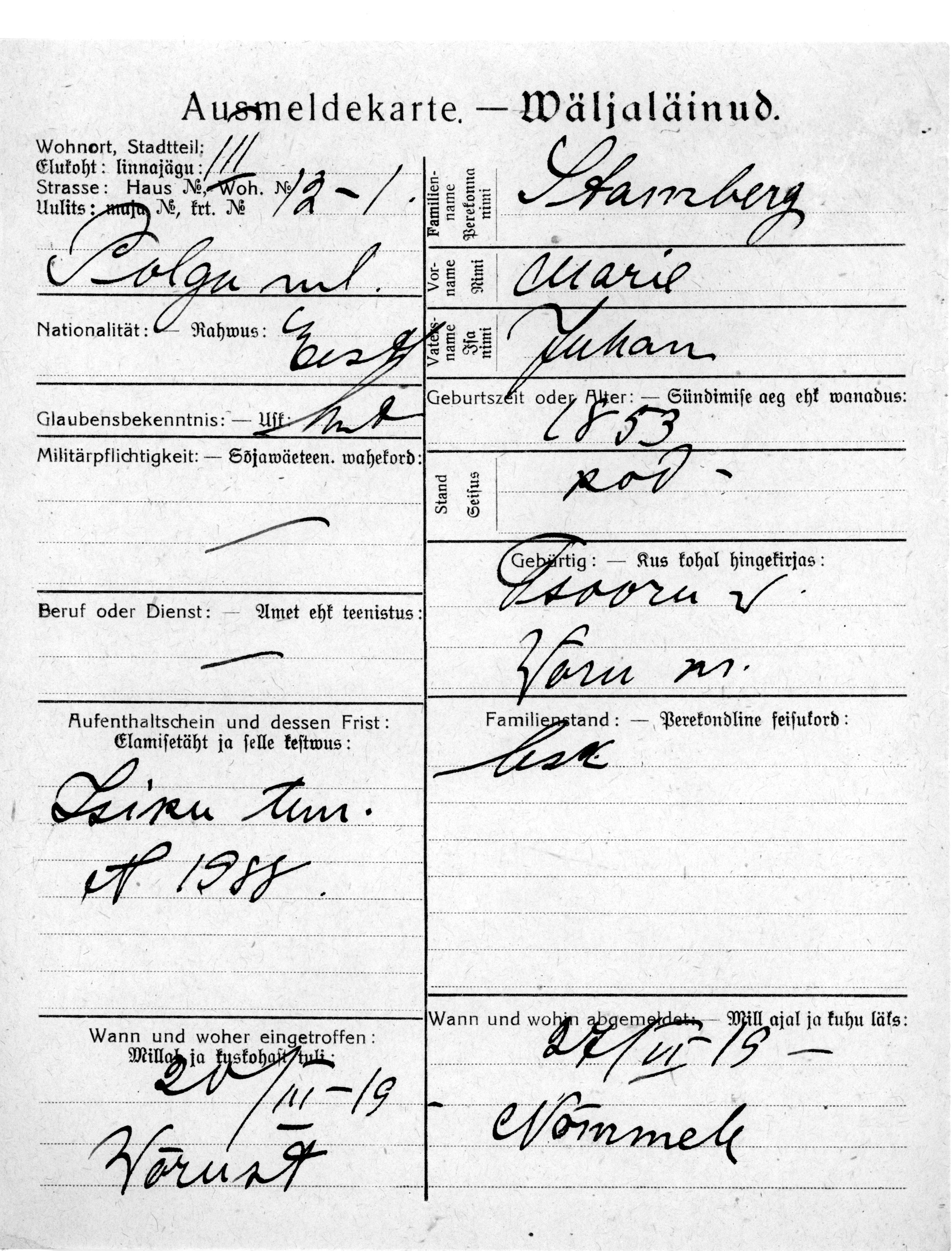 Stamberg, Marie, Juhan