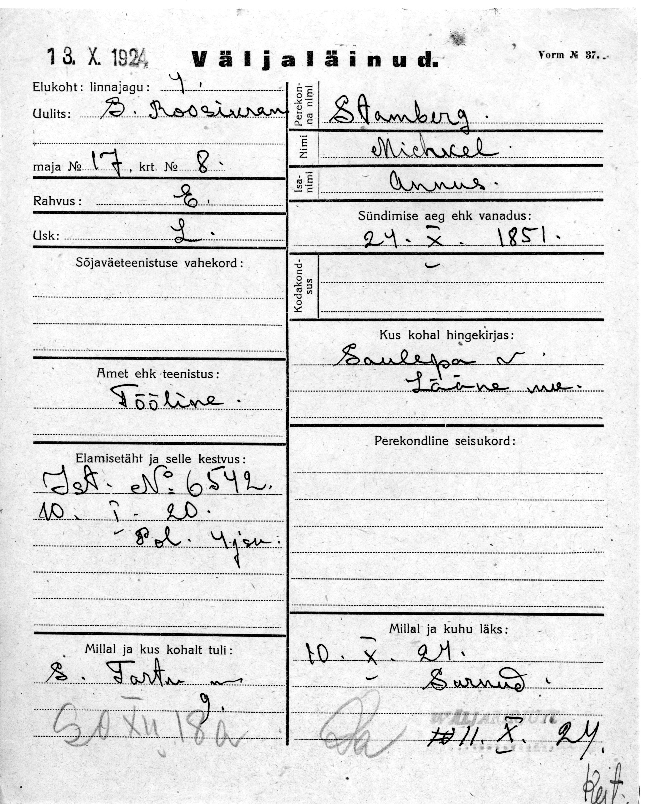 Stamberg, Michkel, Annus