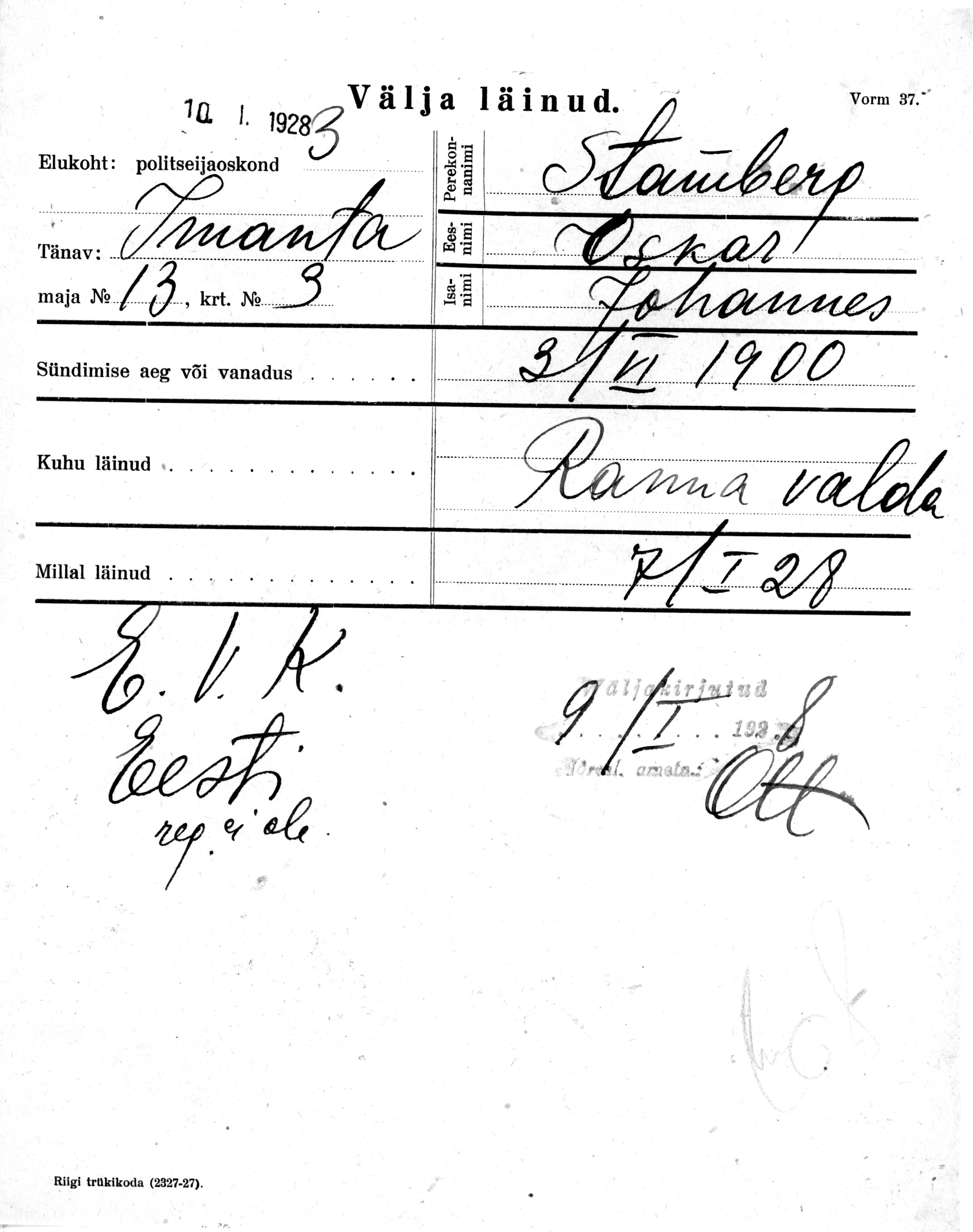 Stamberg, Oskar, Johannes