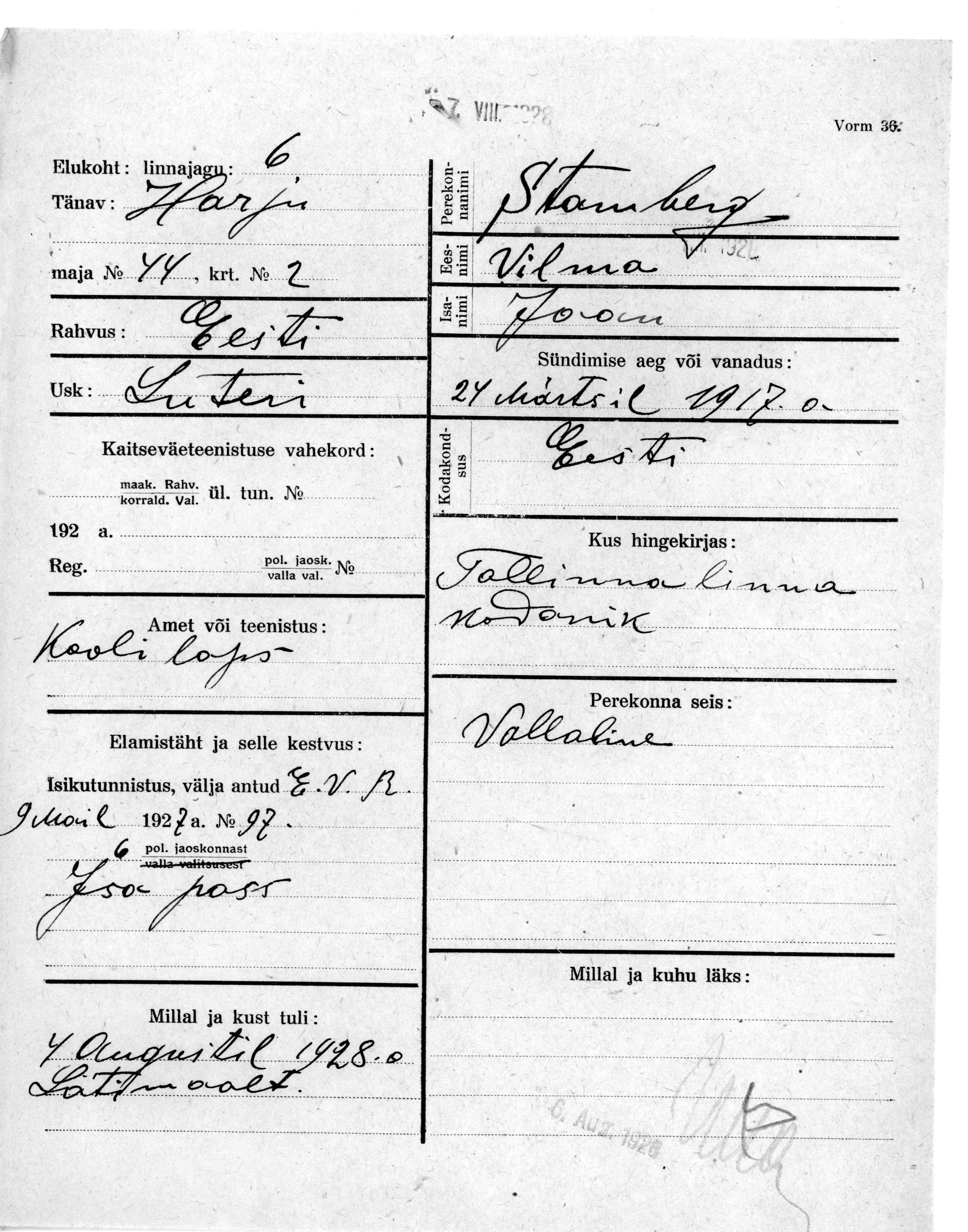 Stamberg, Vilma, Jaan