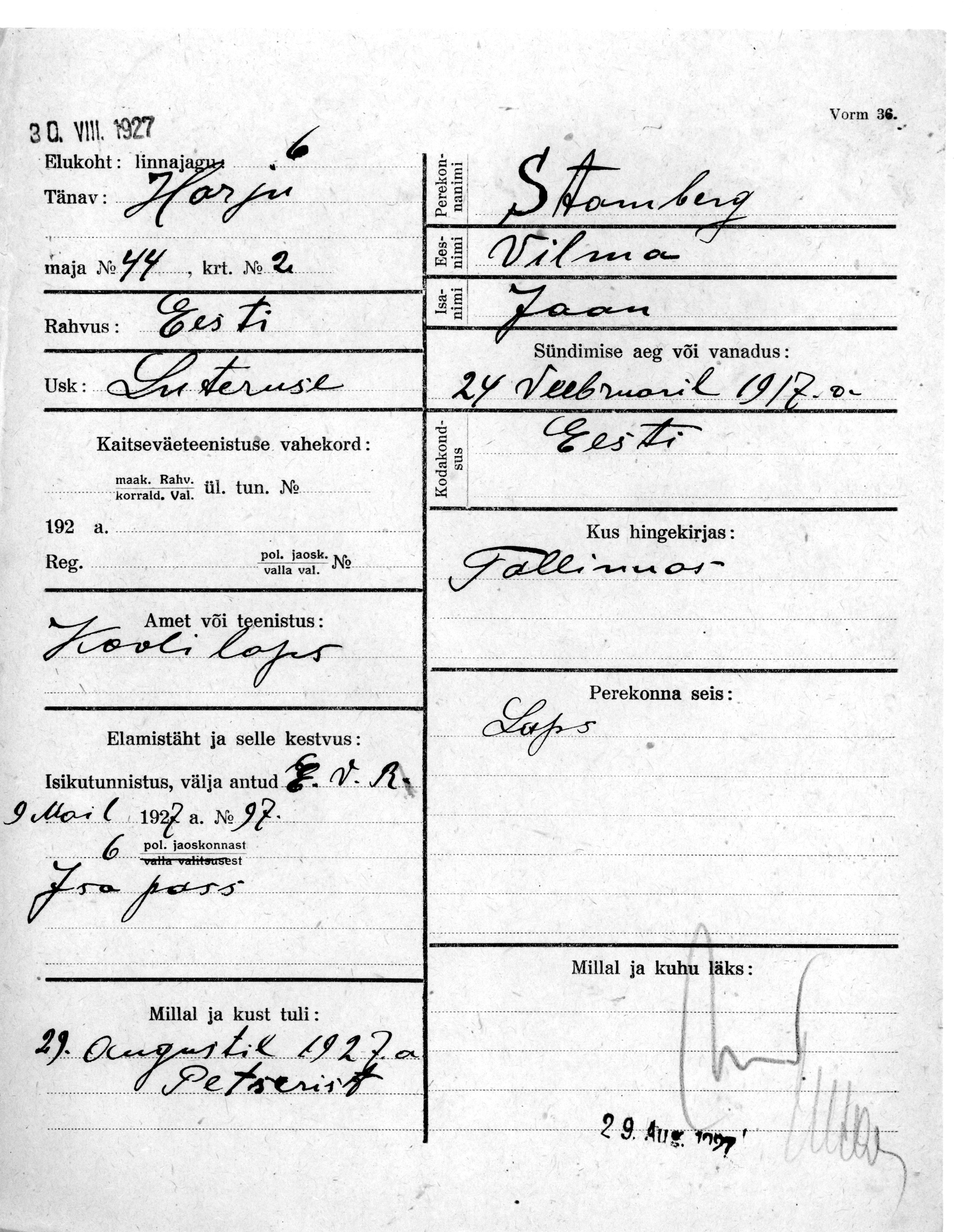 Stamberg, Wilma, Jaan