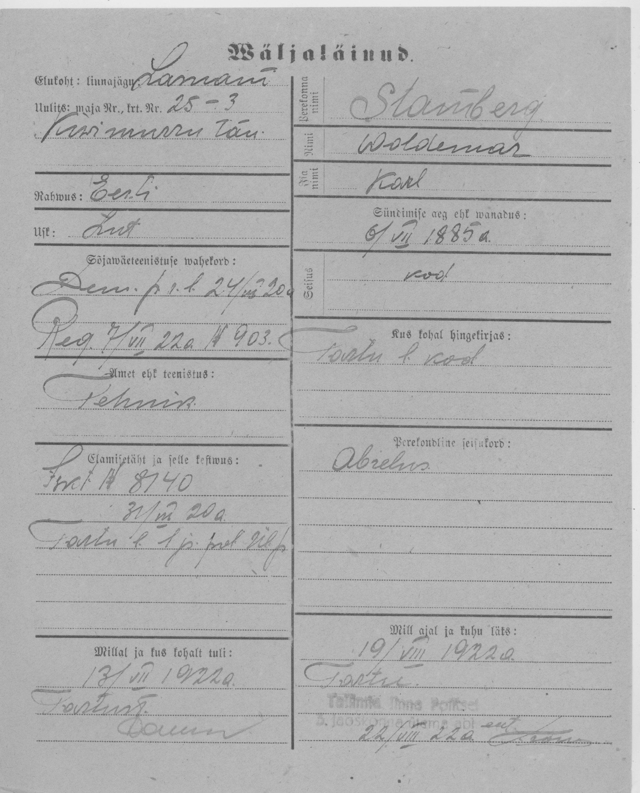 Stamberg, Woldemar, Karl