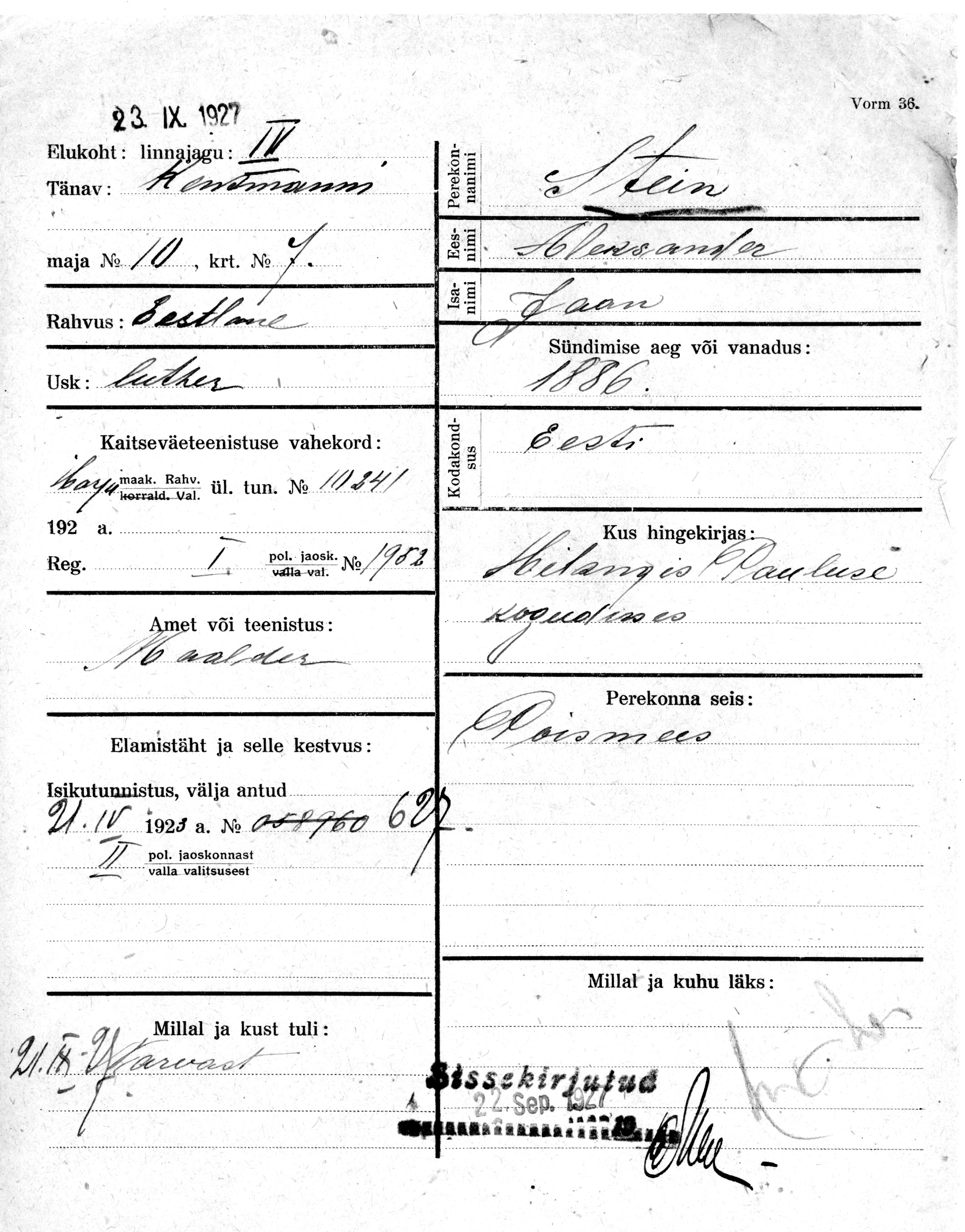 Stein, Aleksander, Jaan