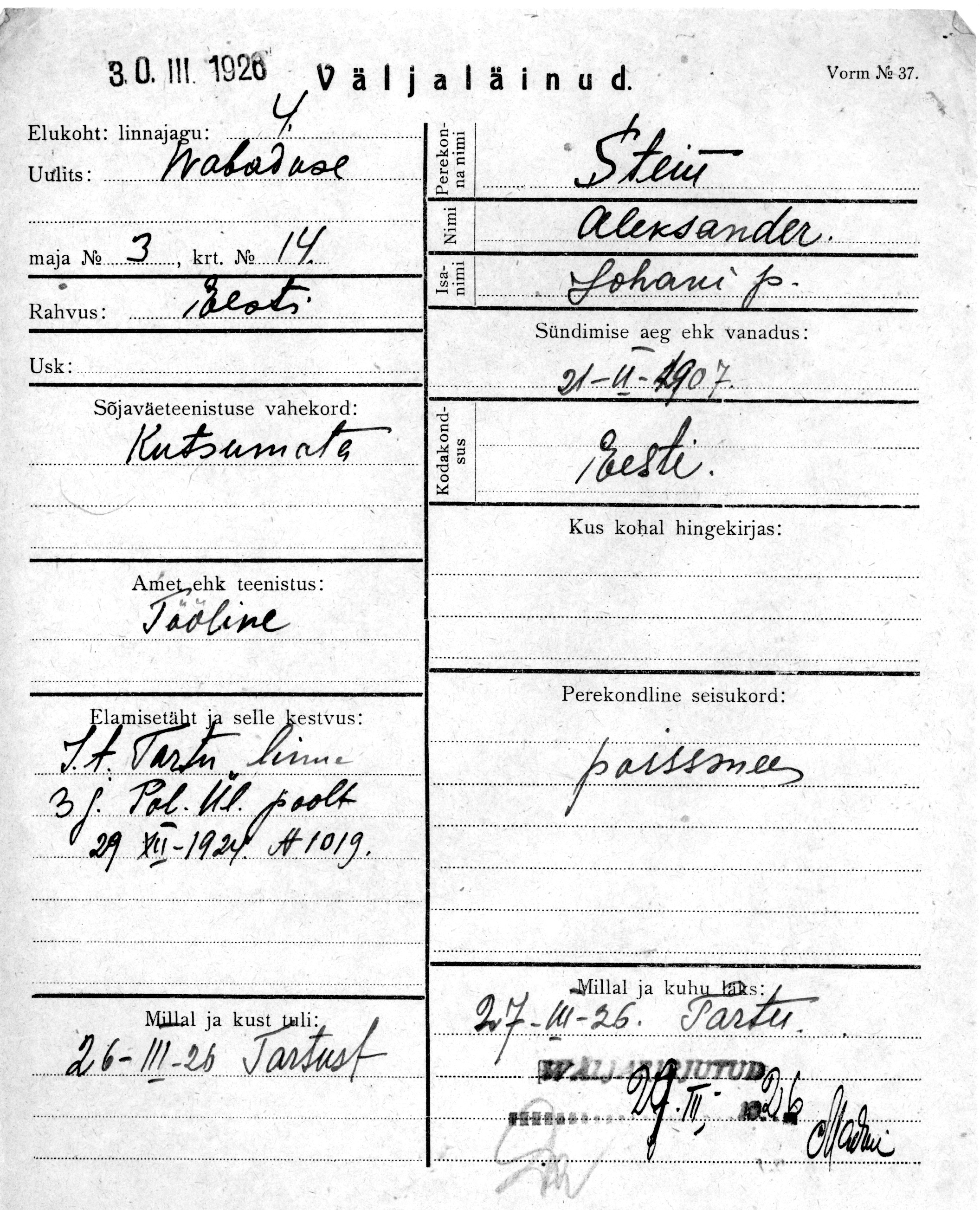 Stein, Aleksander, Johan