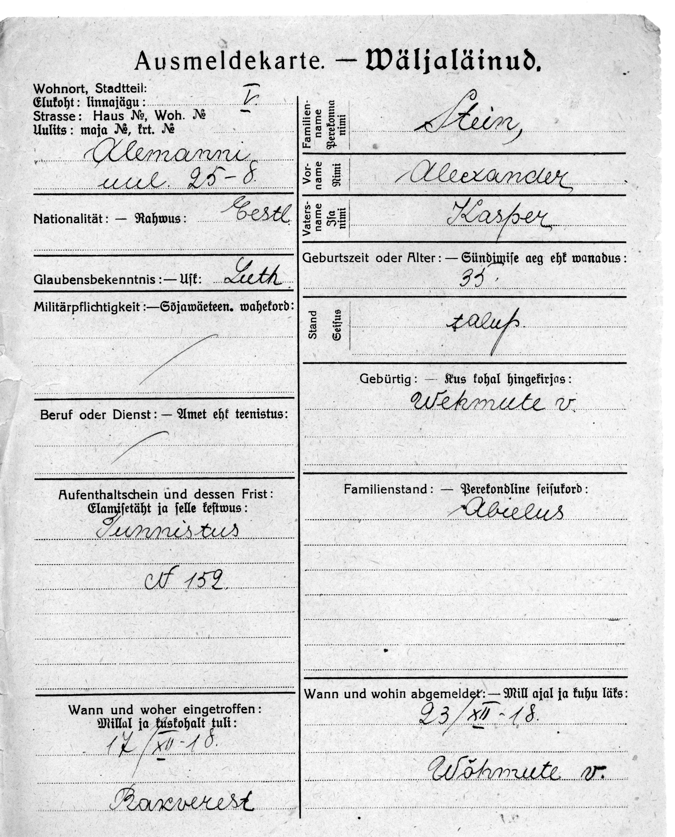 Stein, Alexander, Kasper