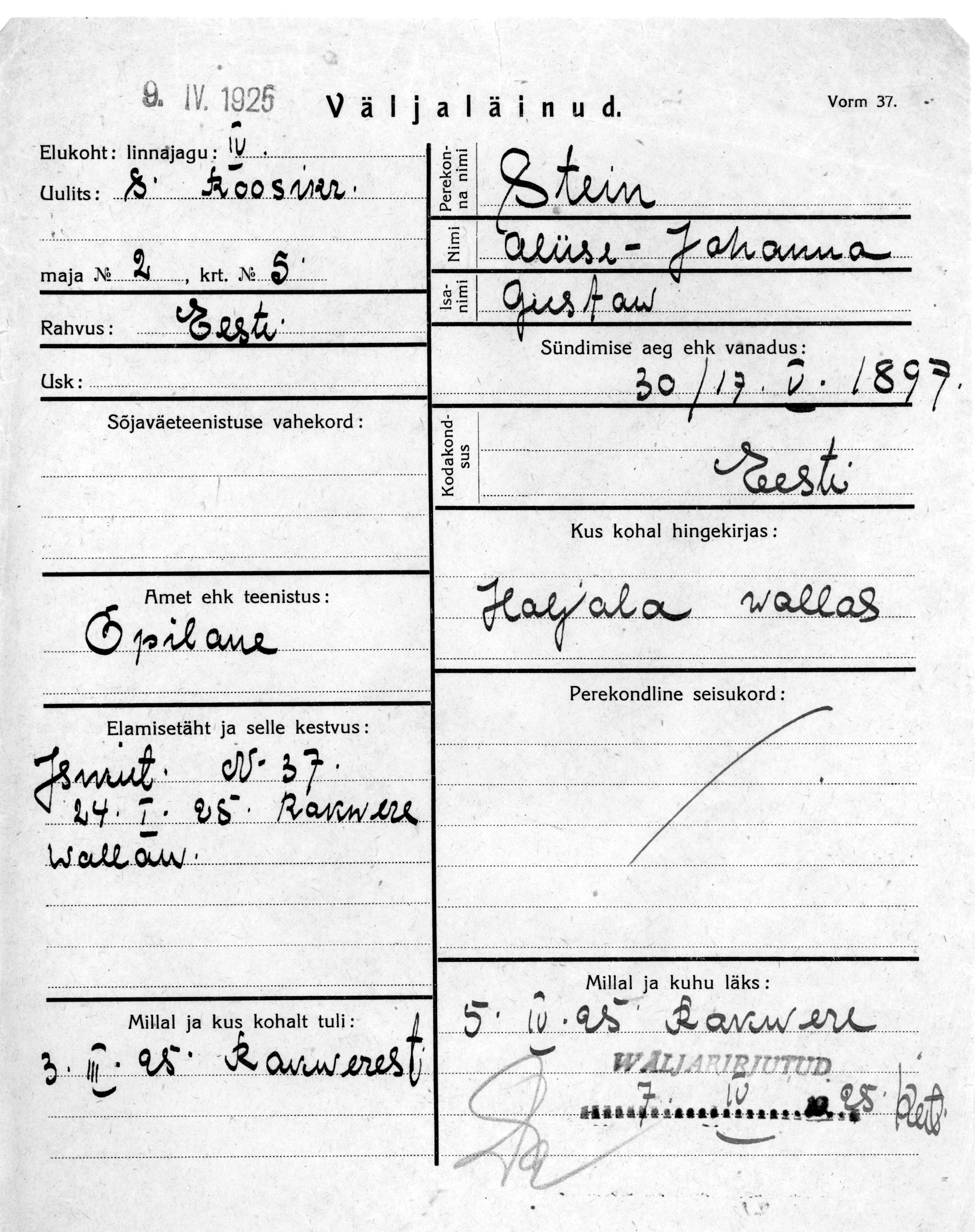 Stein, Aliise-Johanna, Gustaw