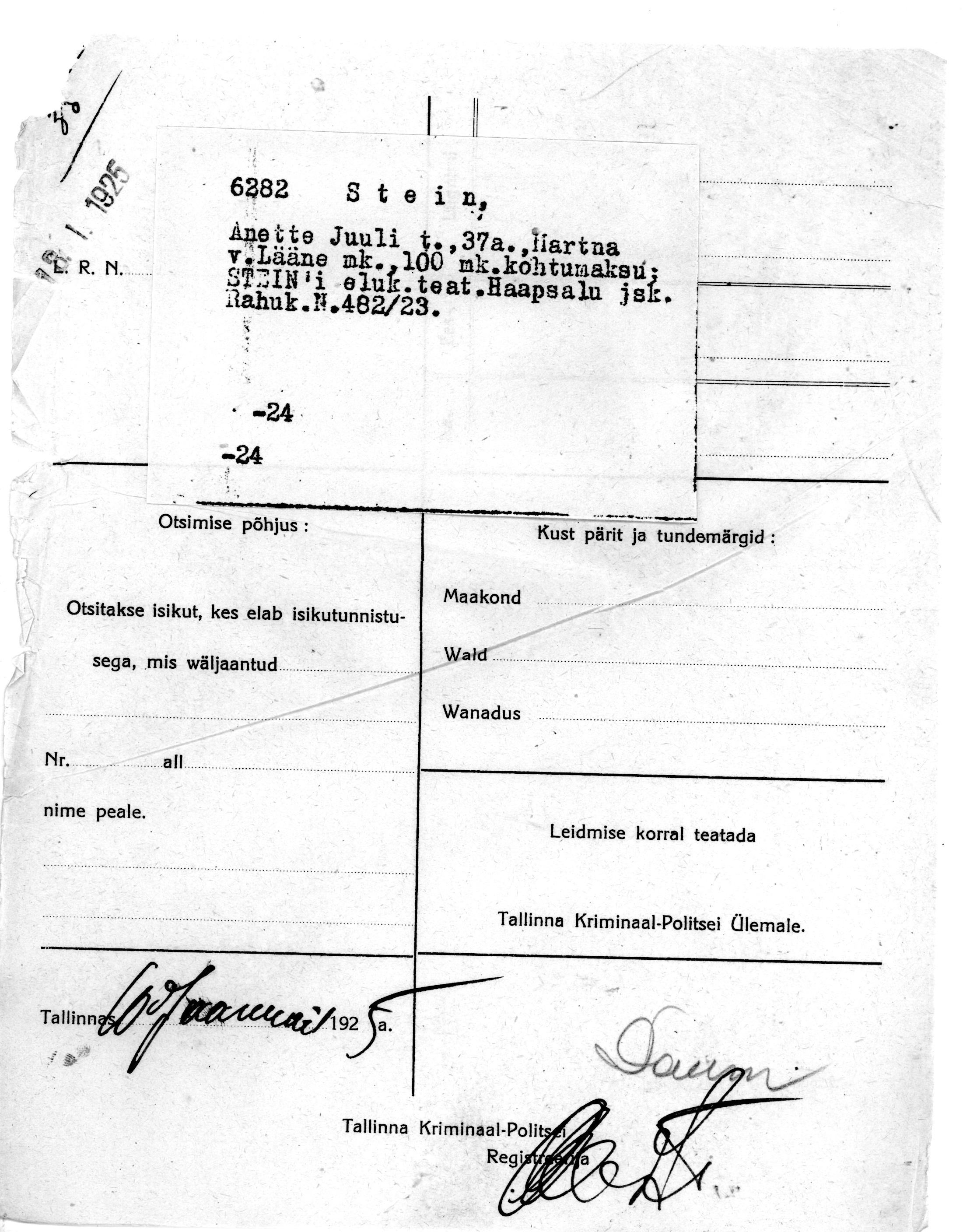 Stein, Anette, Juuli