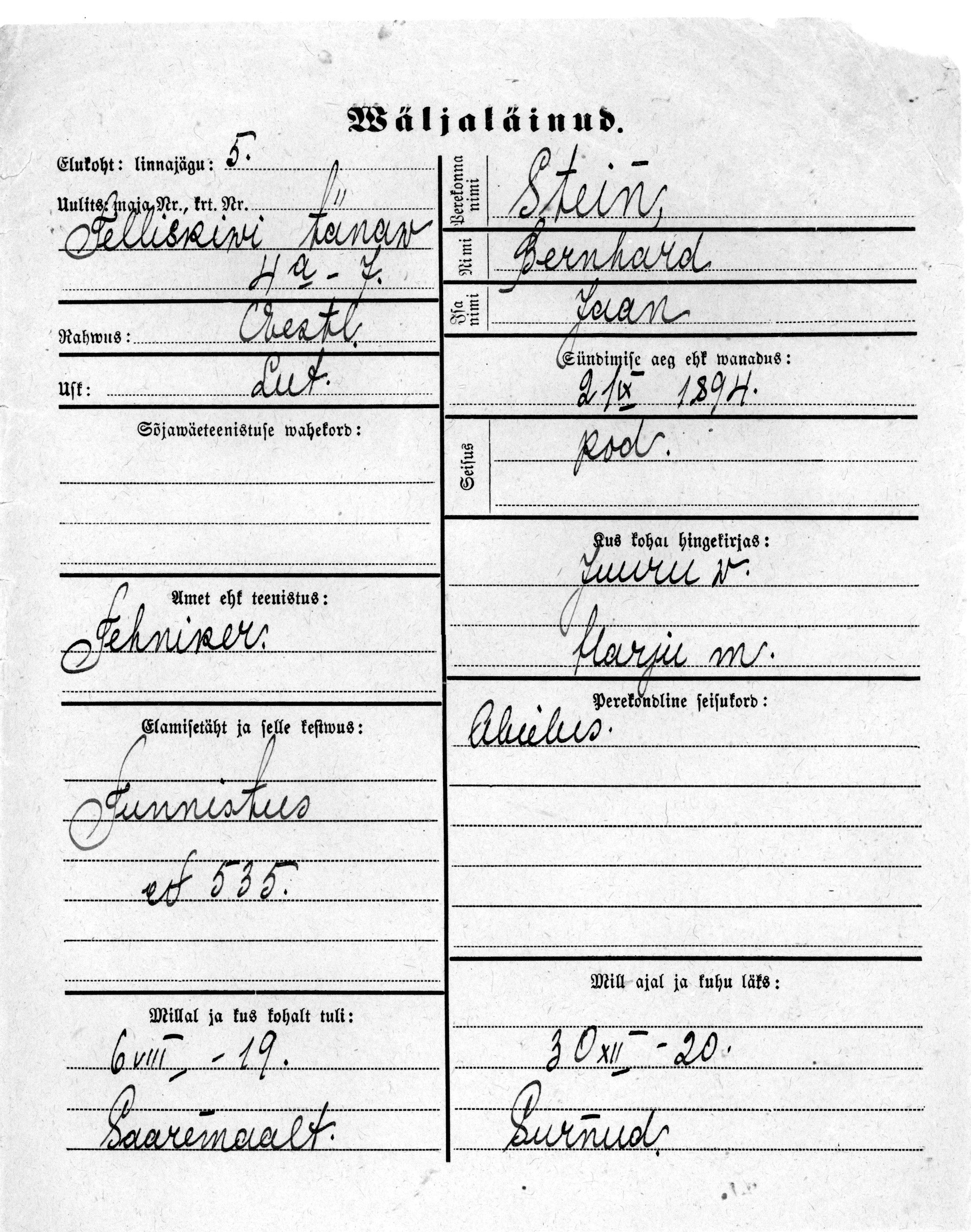 Stein, Bernhard, Jaan