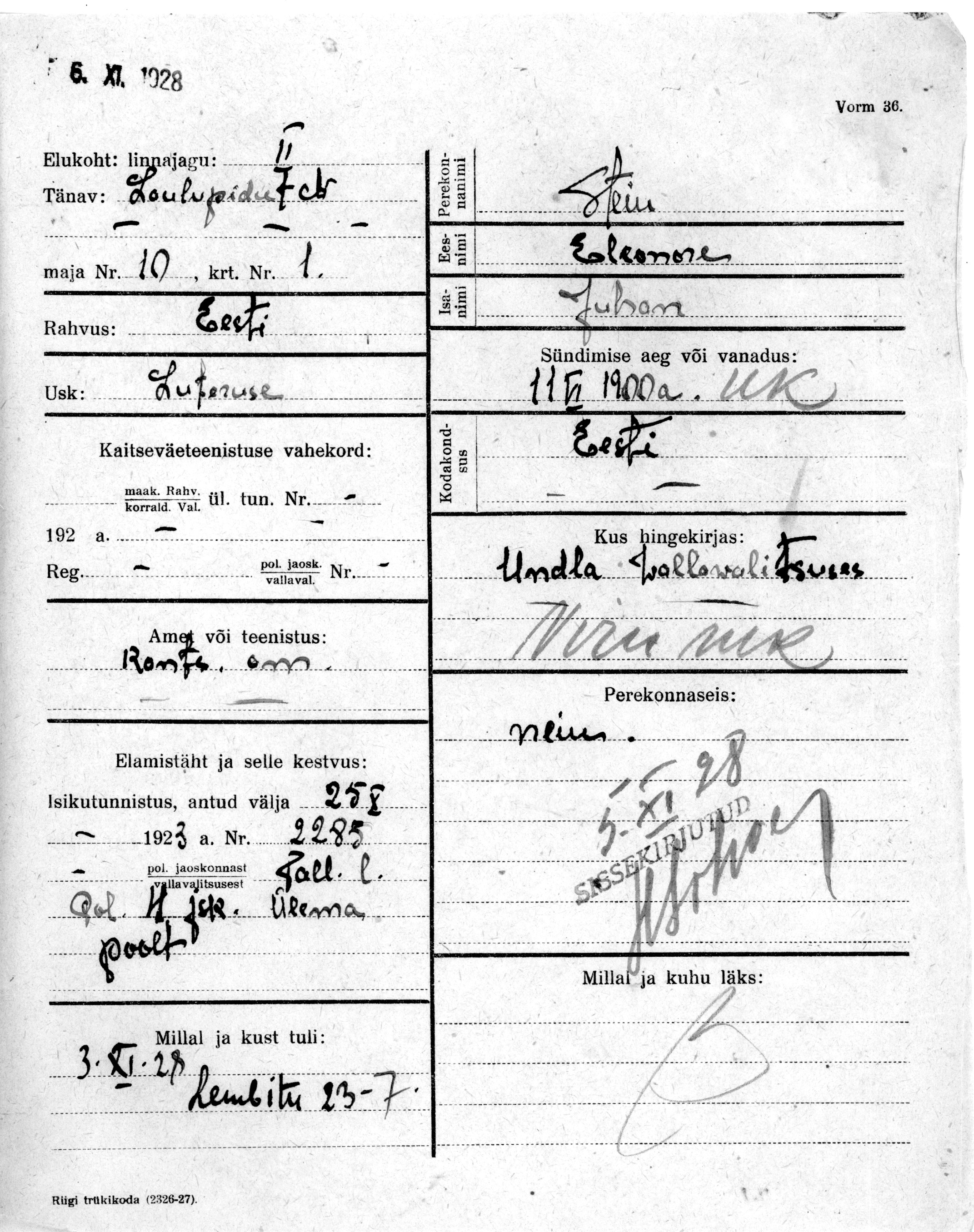 Stein, Eleonore, Juhan