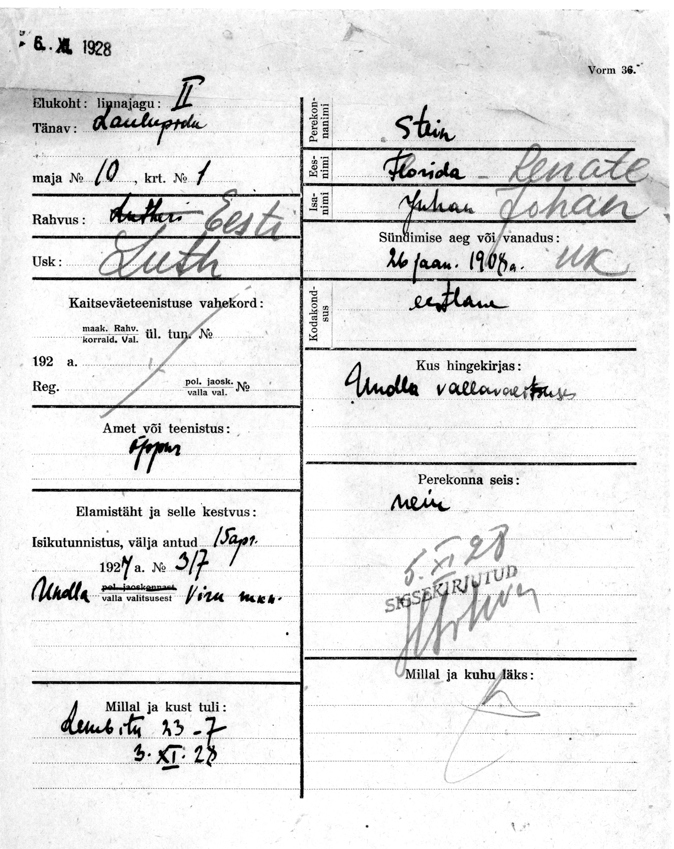 Stein, Florida-Renate, Johan