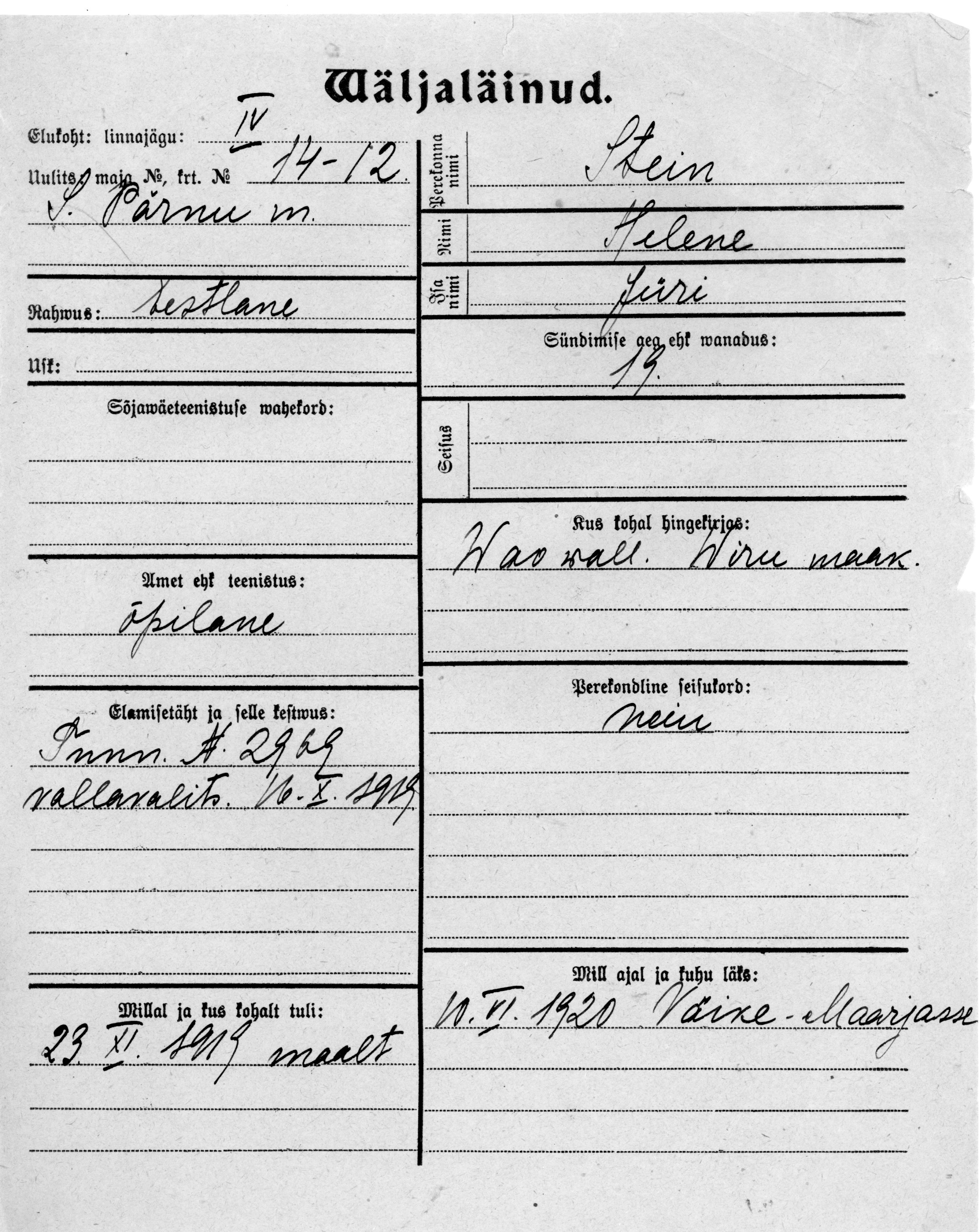 Stein, Helene, Jüri