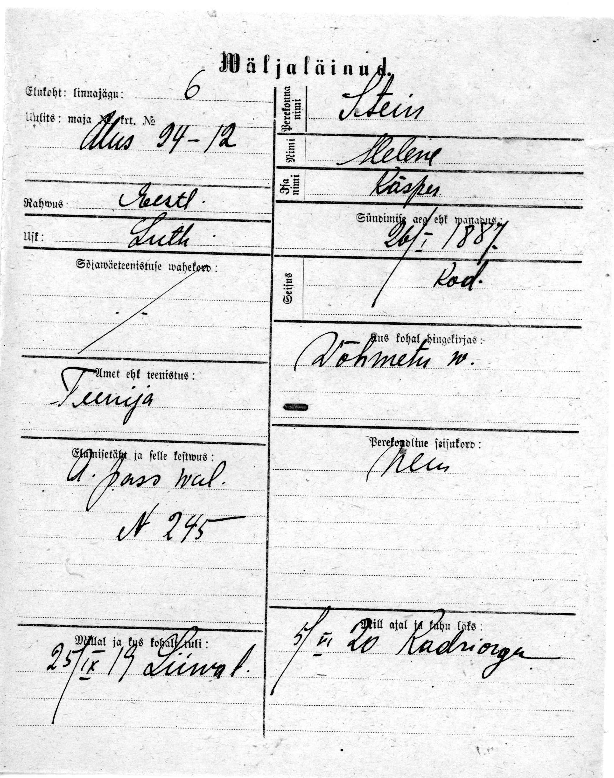 Stein, Helene, Käsper