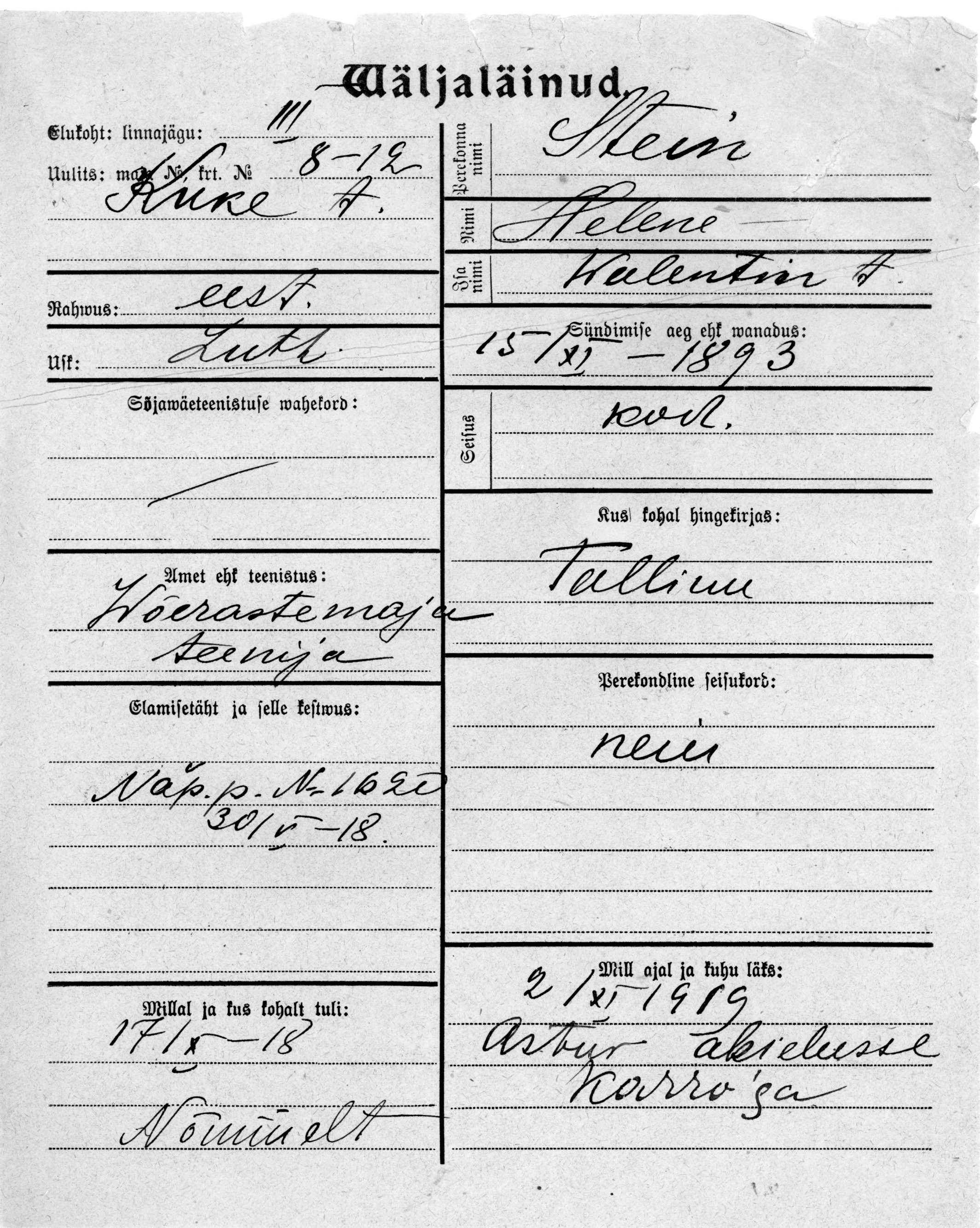 Stein, Helene, Walentin