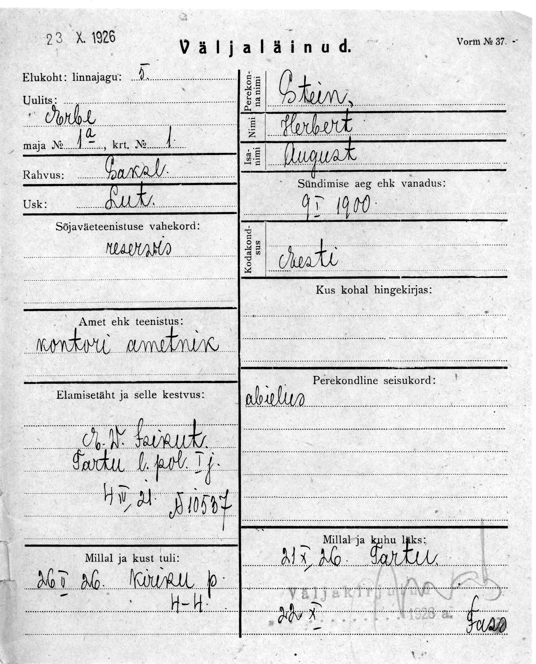 Stein, Herbert, August