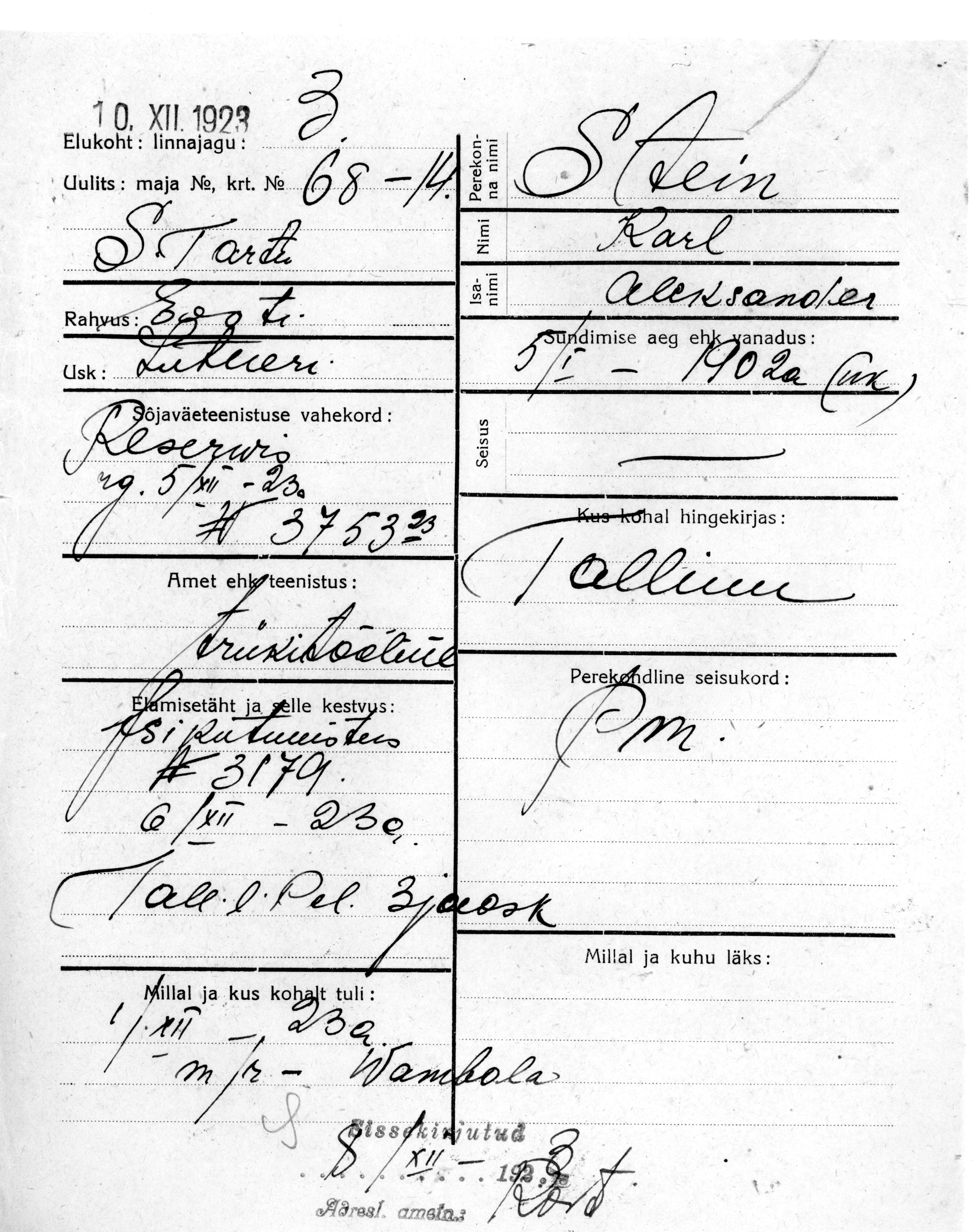 Stein, Karl, Aleksander