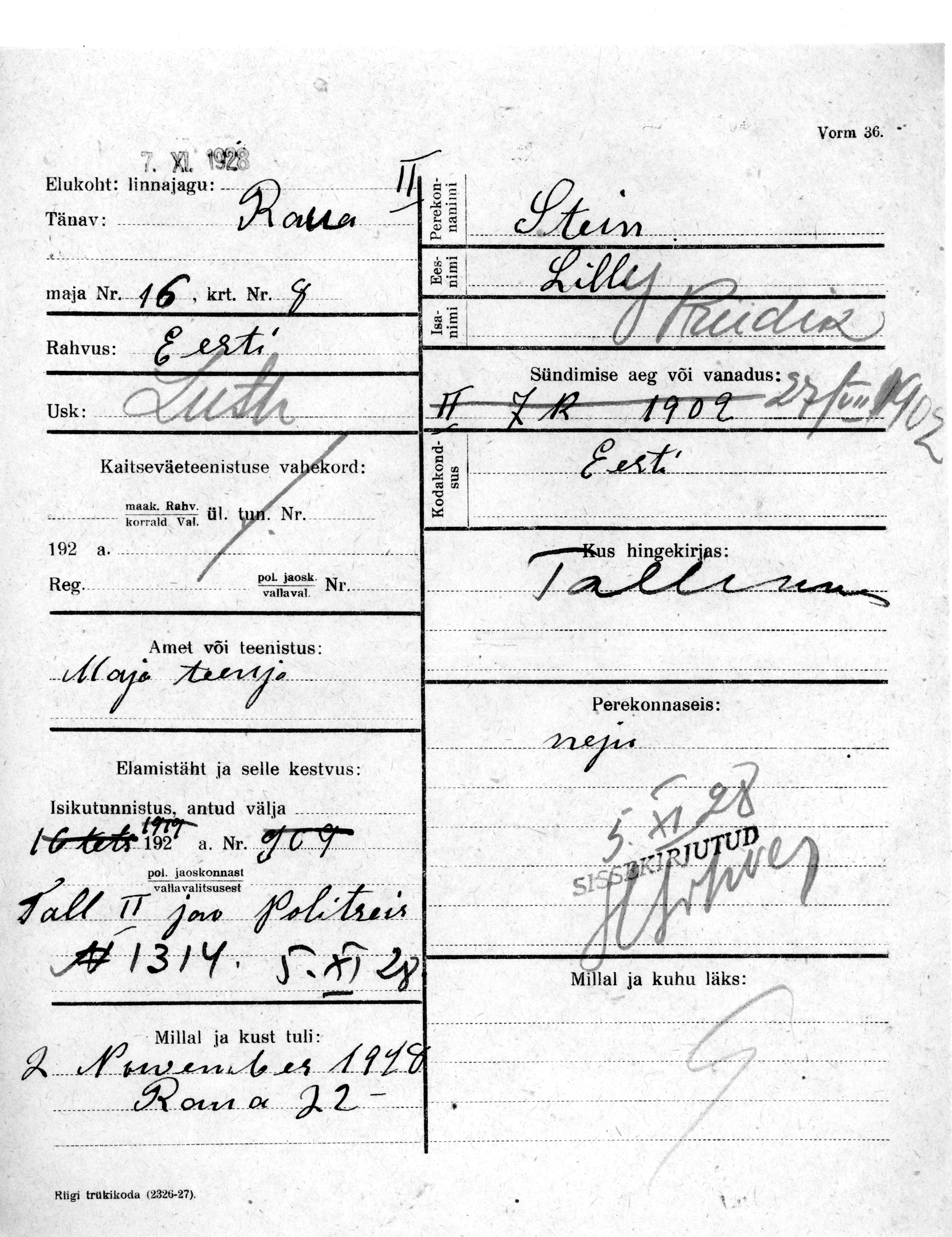 Stein, Lilly, Priidik