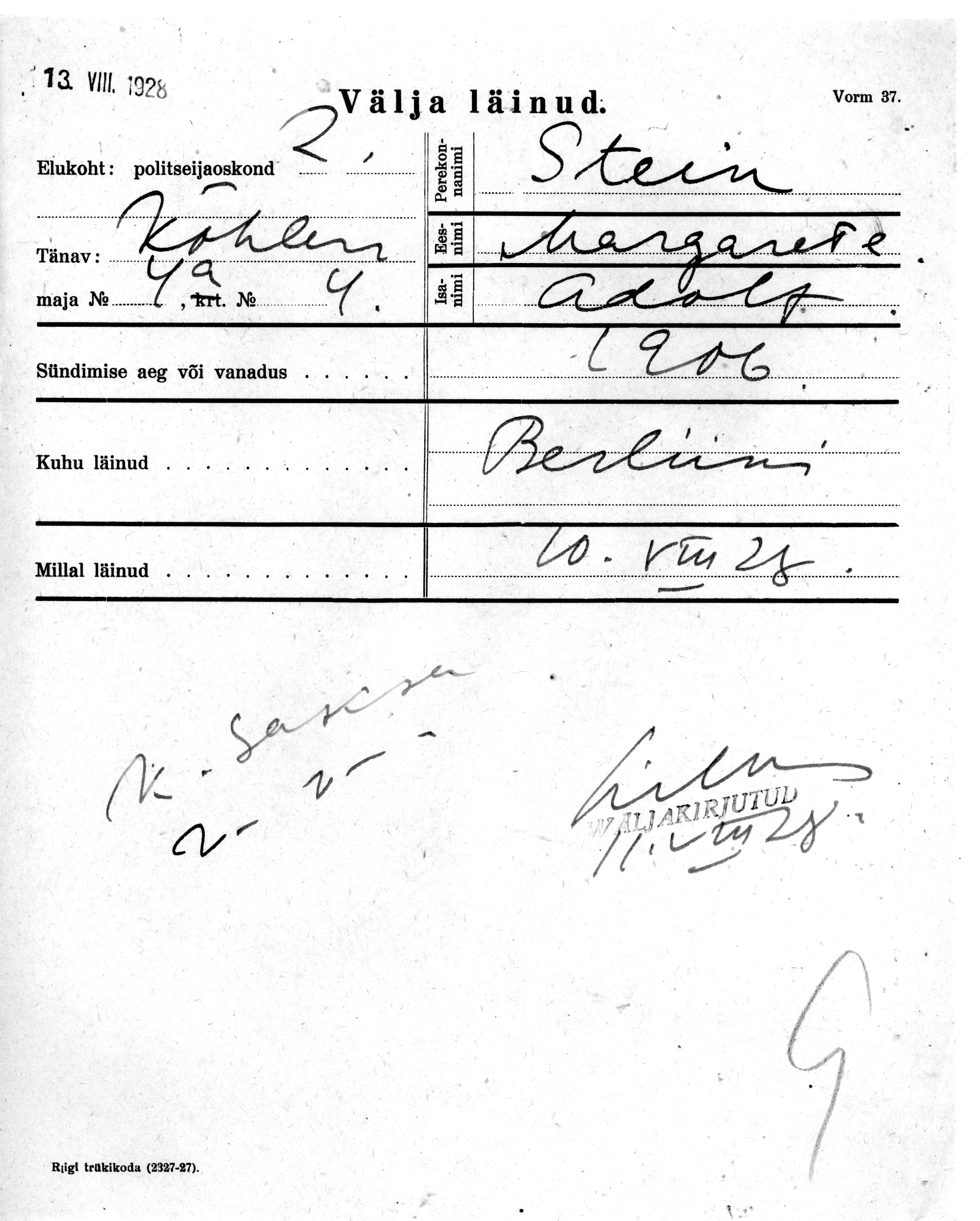 Stein, Margarete, Adolf