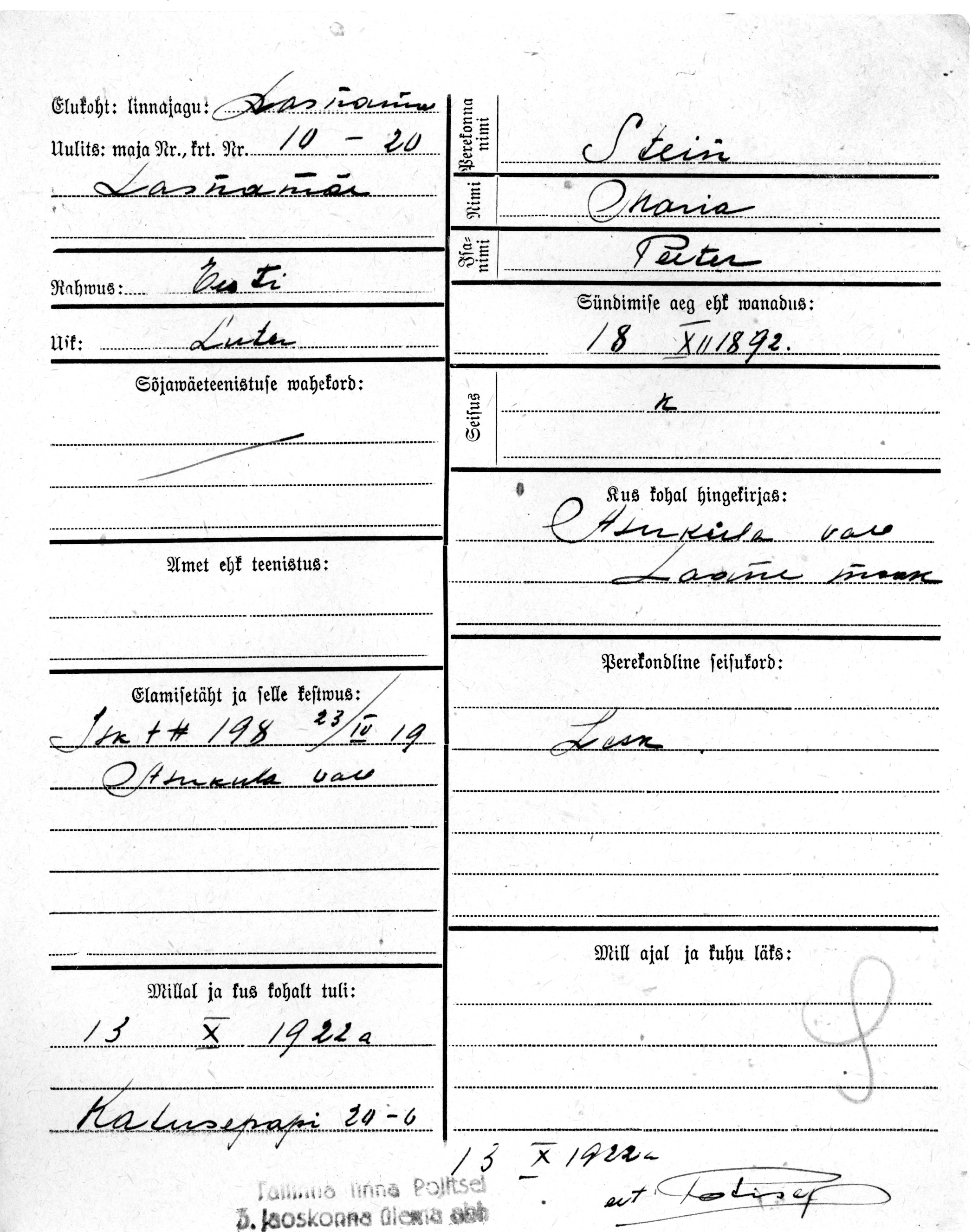 Stein, Maria, Peeter