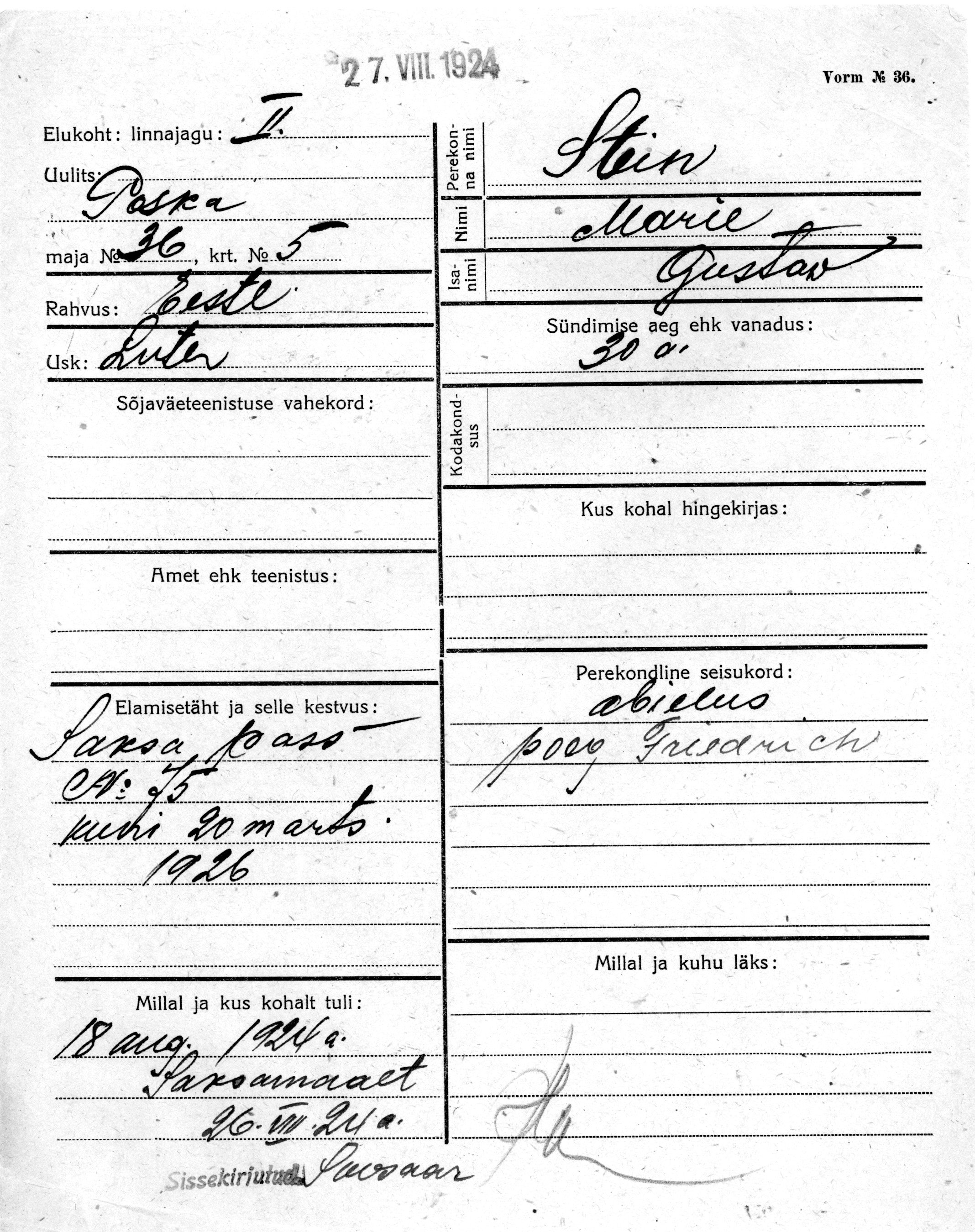 Stein, Marie, Gustaw