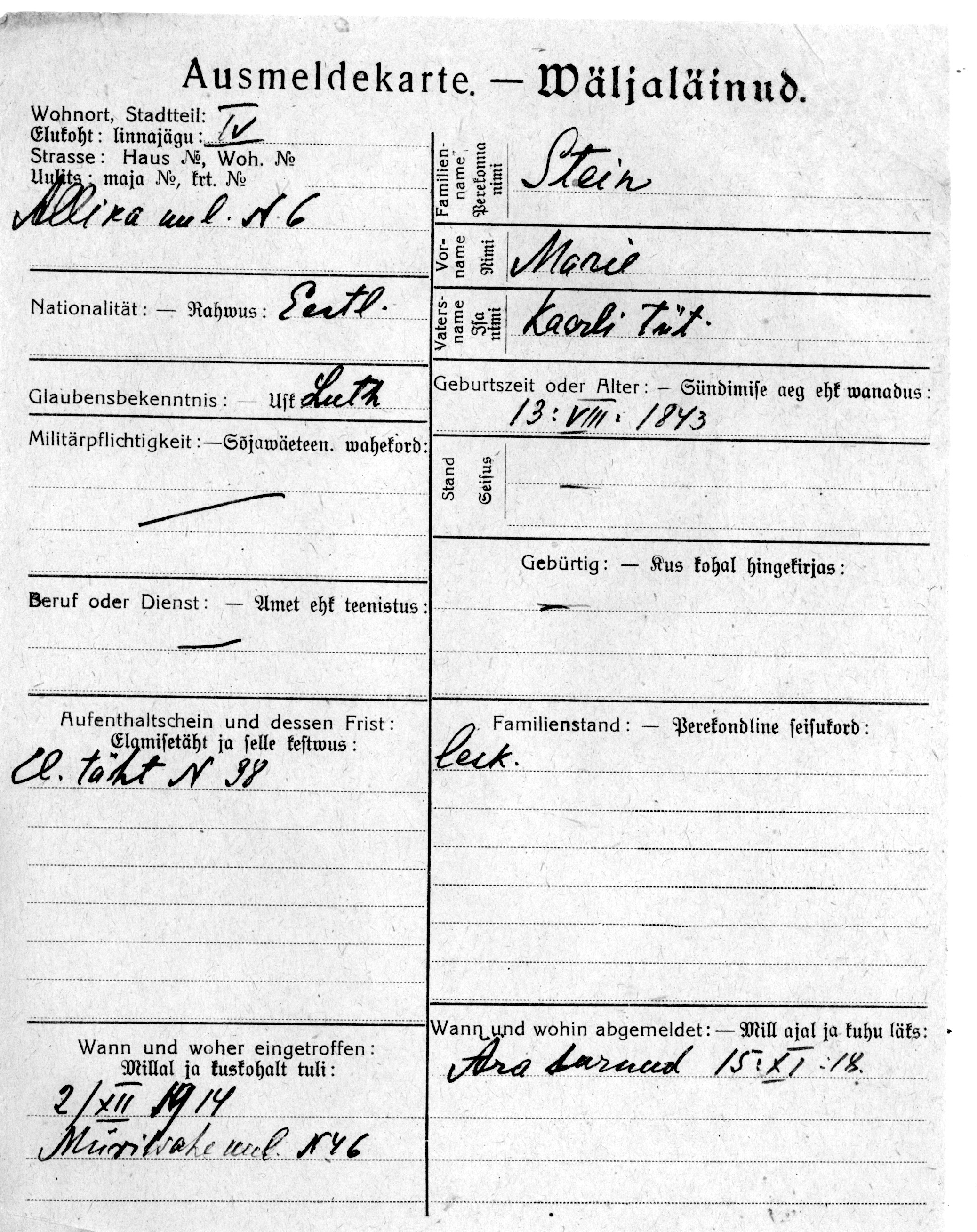 Stein, Marie, Kaarel