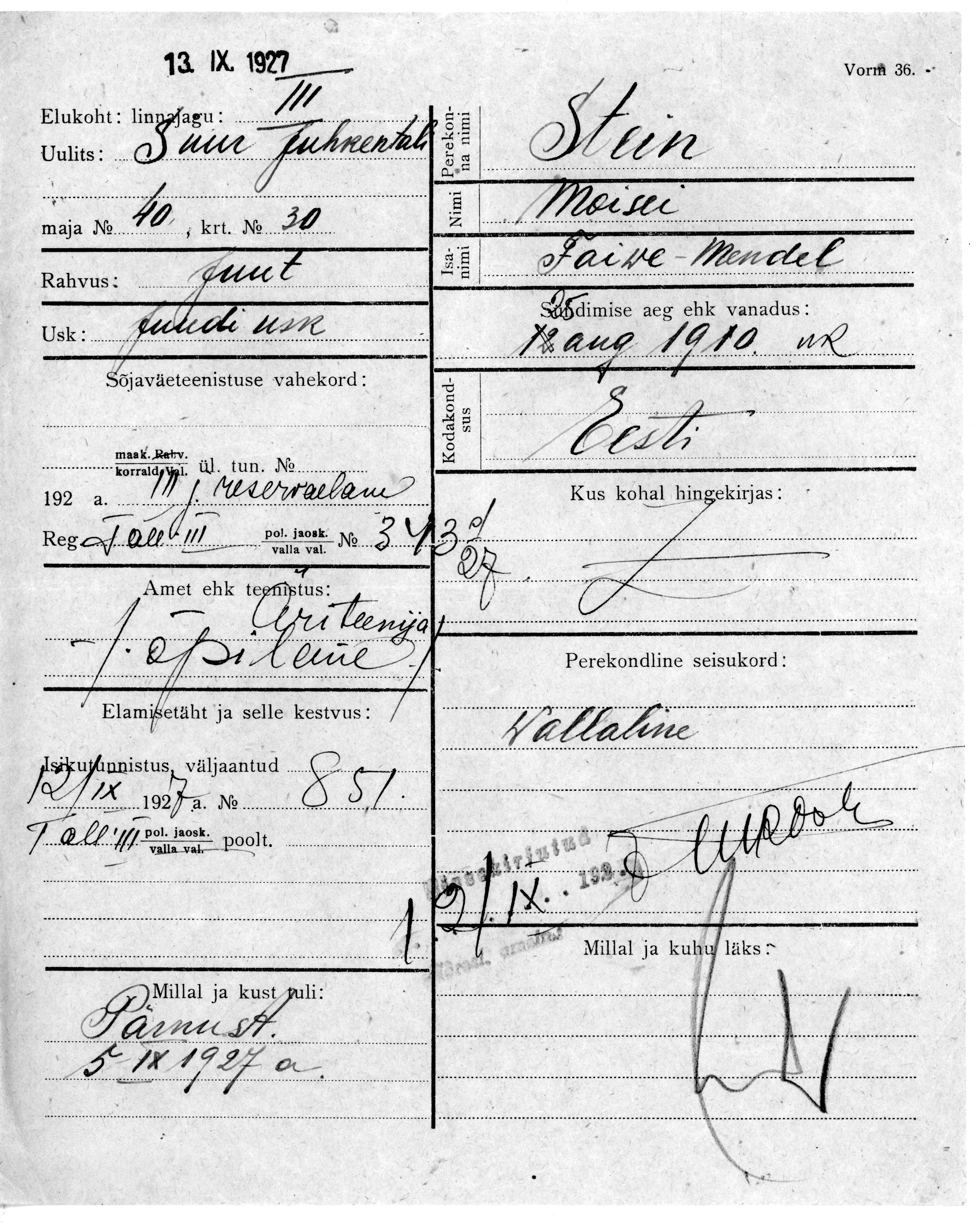 Stein, Moisei, Faiwe-Mendel