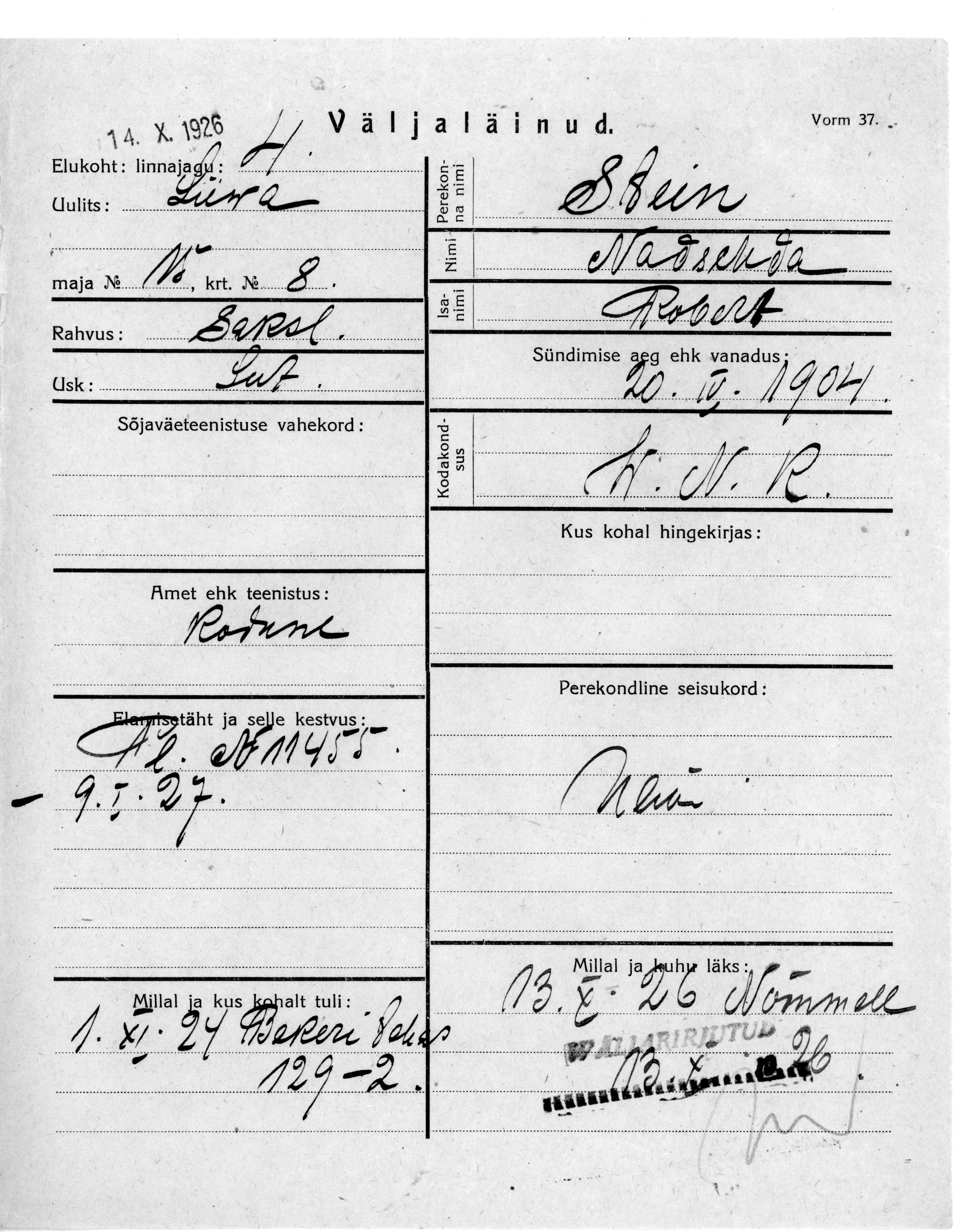 Stein, Nadsehda, Robert