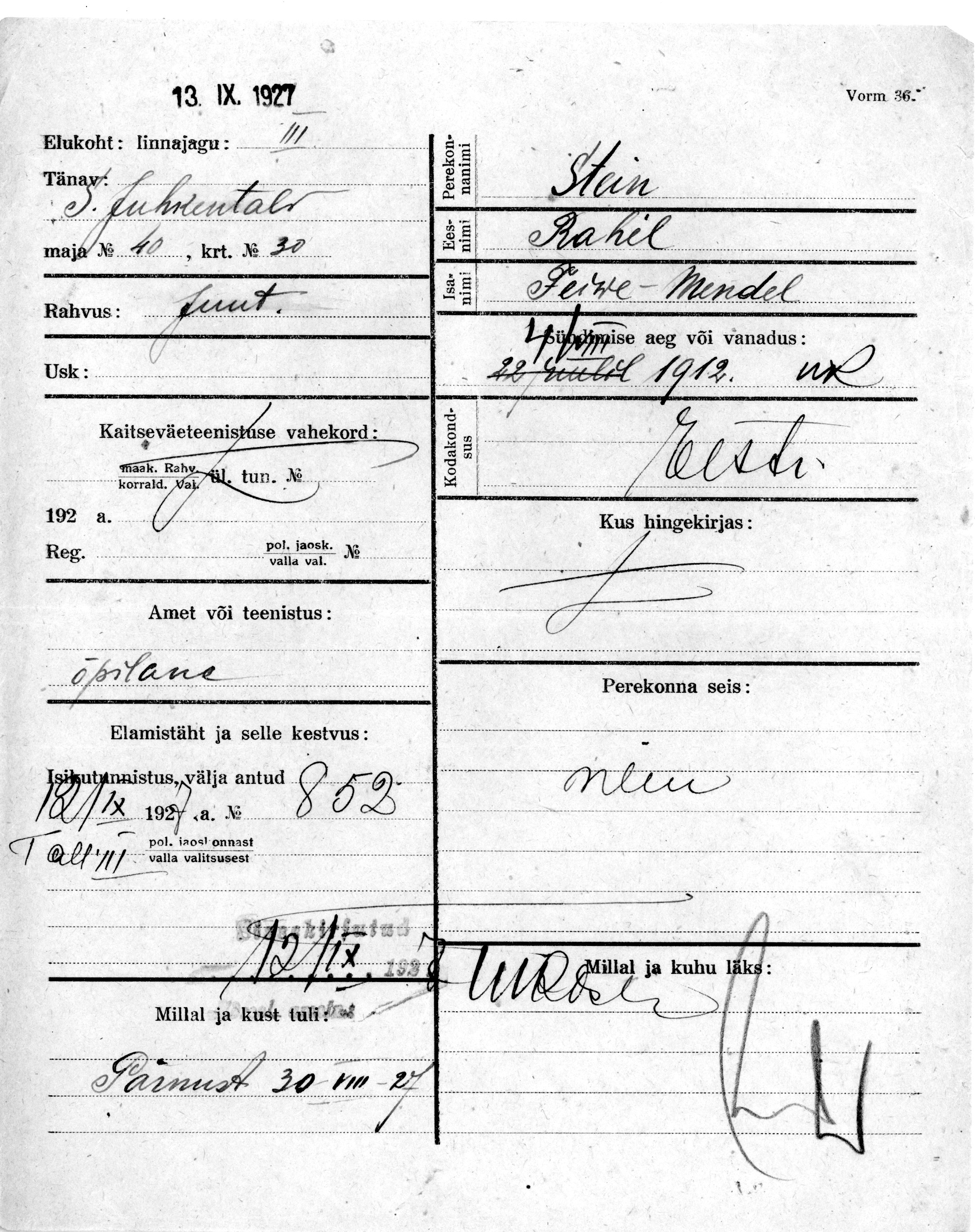 Stein, Rahil, Feiwe-Mendel